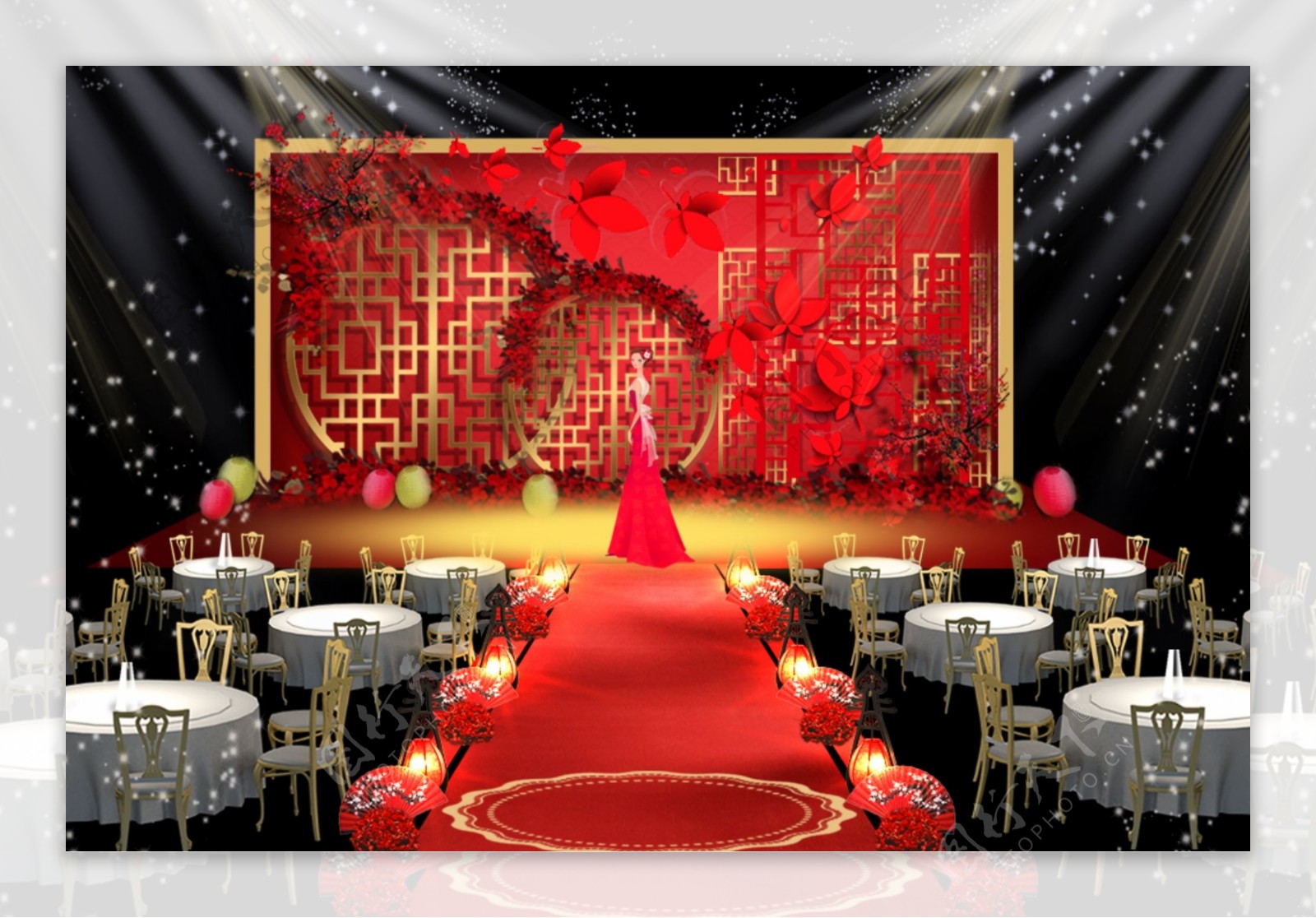 红金色系新中式婚礼效果图