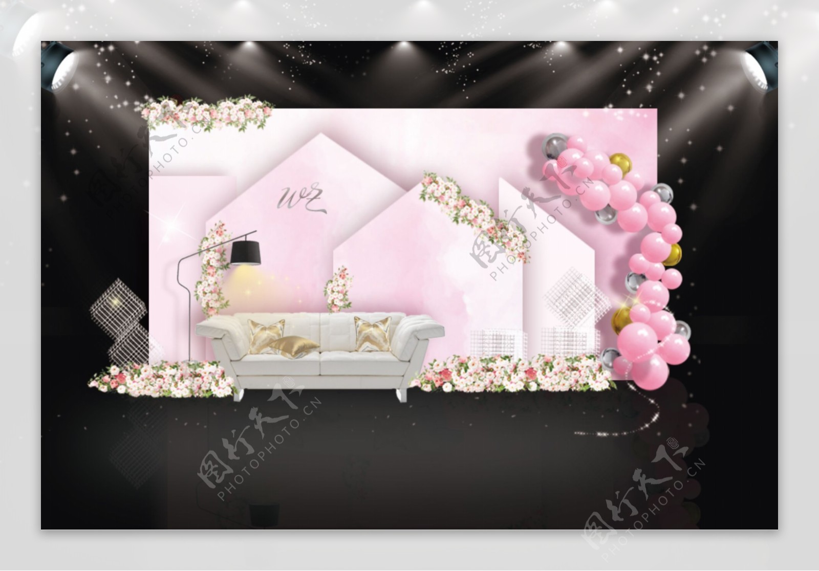 粉色水彩风温馨婚礼效果图