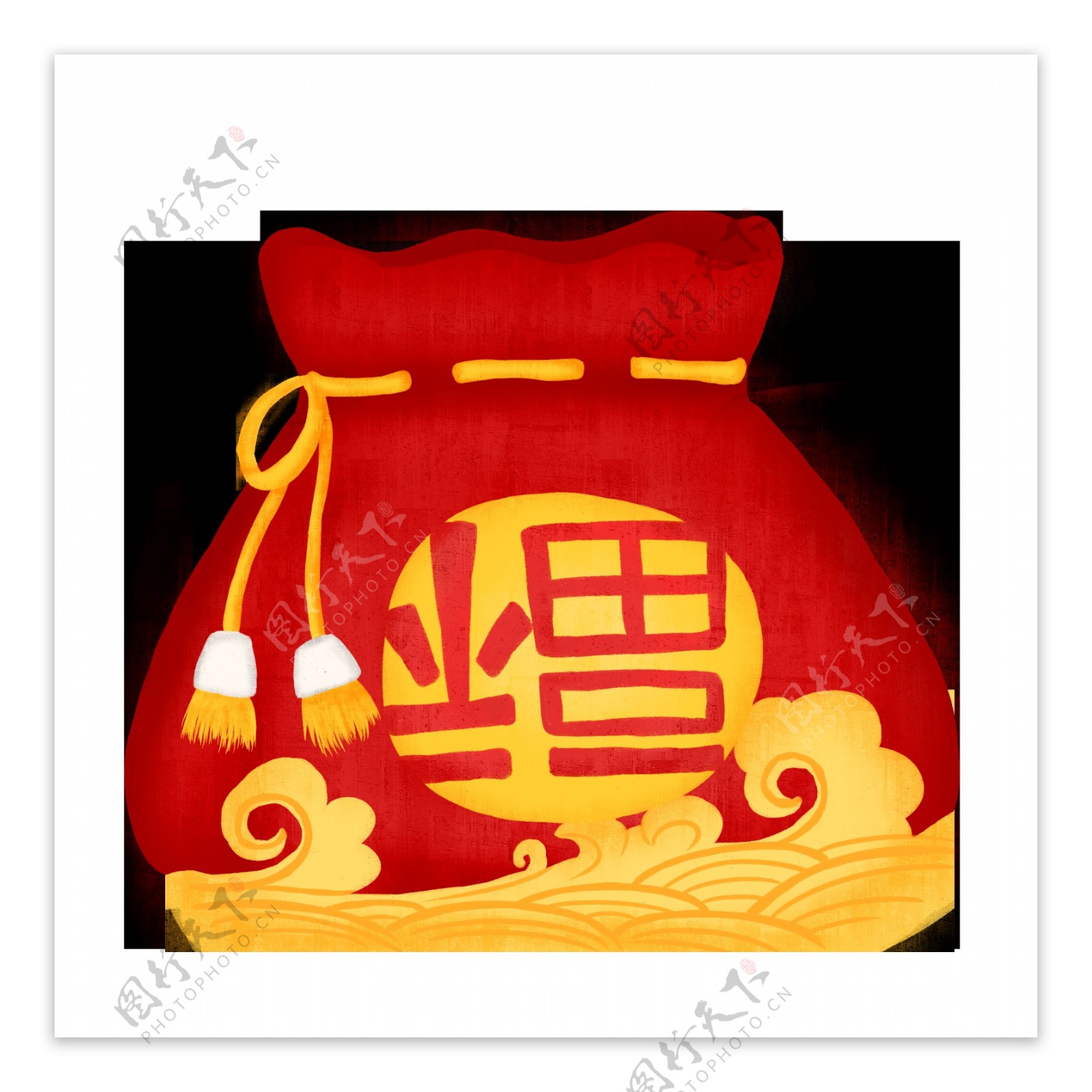 手绘新年喜庆红色福袋中国风素材