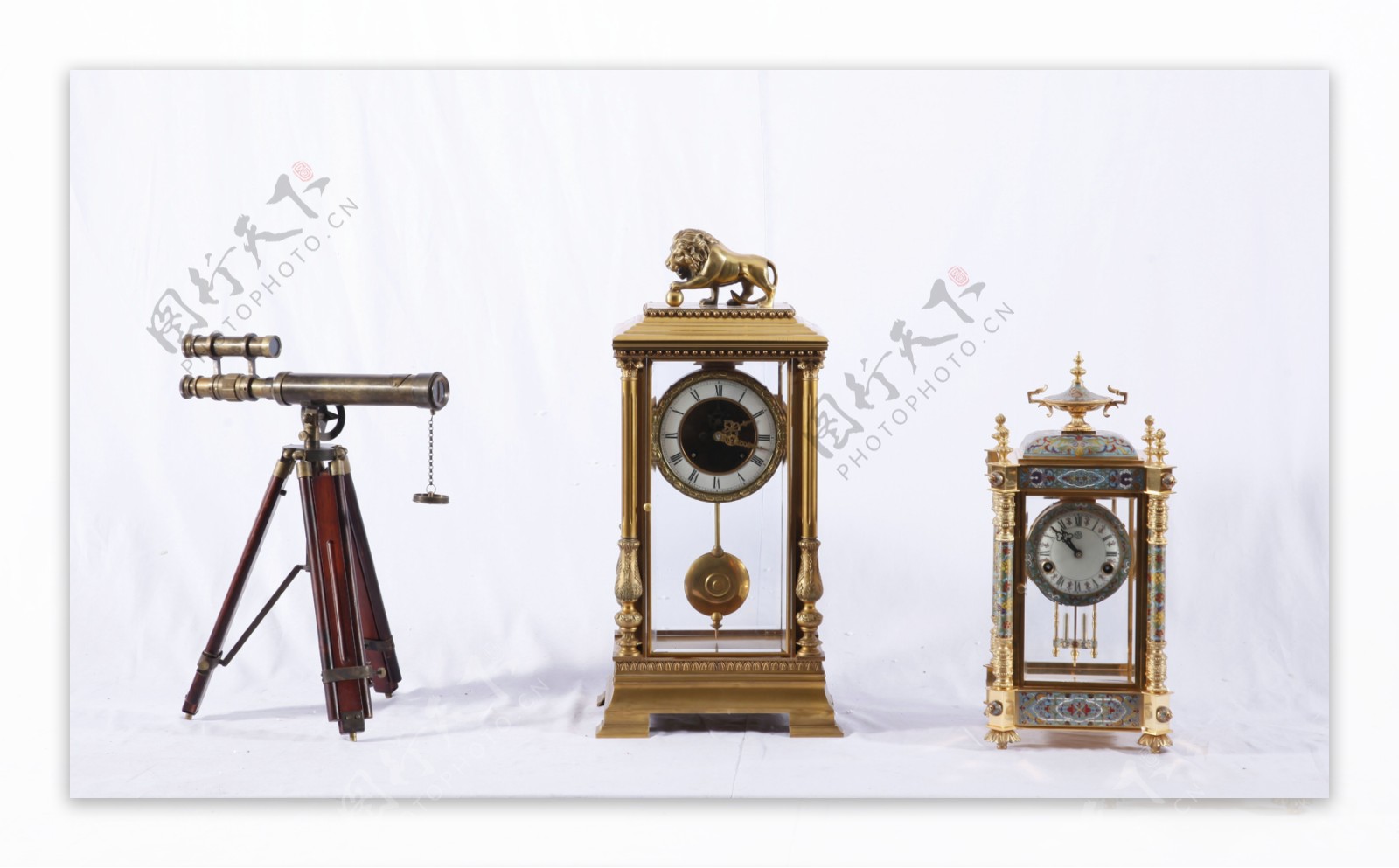 复古怀旧铜望远镜欧式桌面时钟