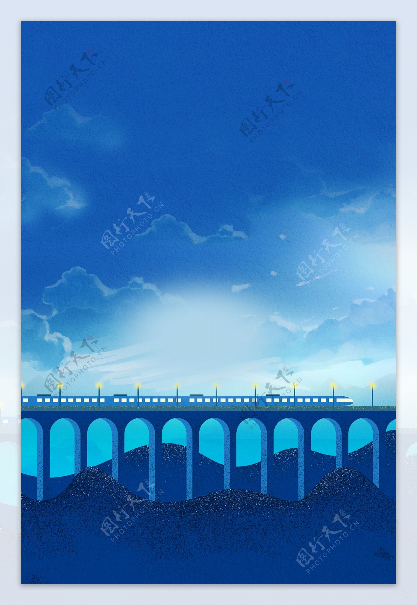 蓝色天空高铁大桥海报背景素材