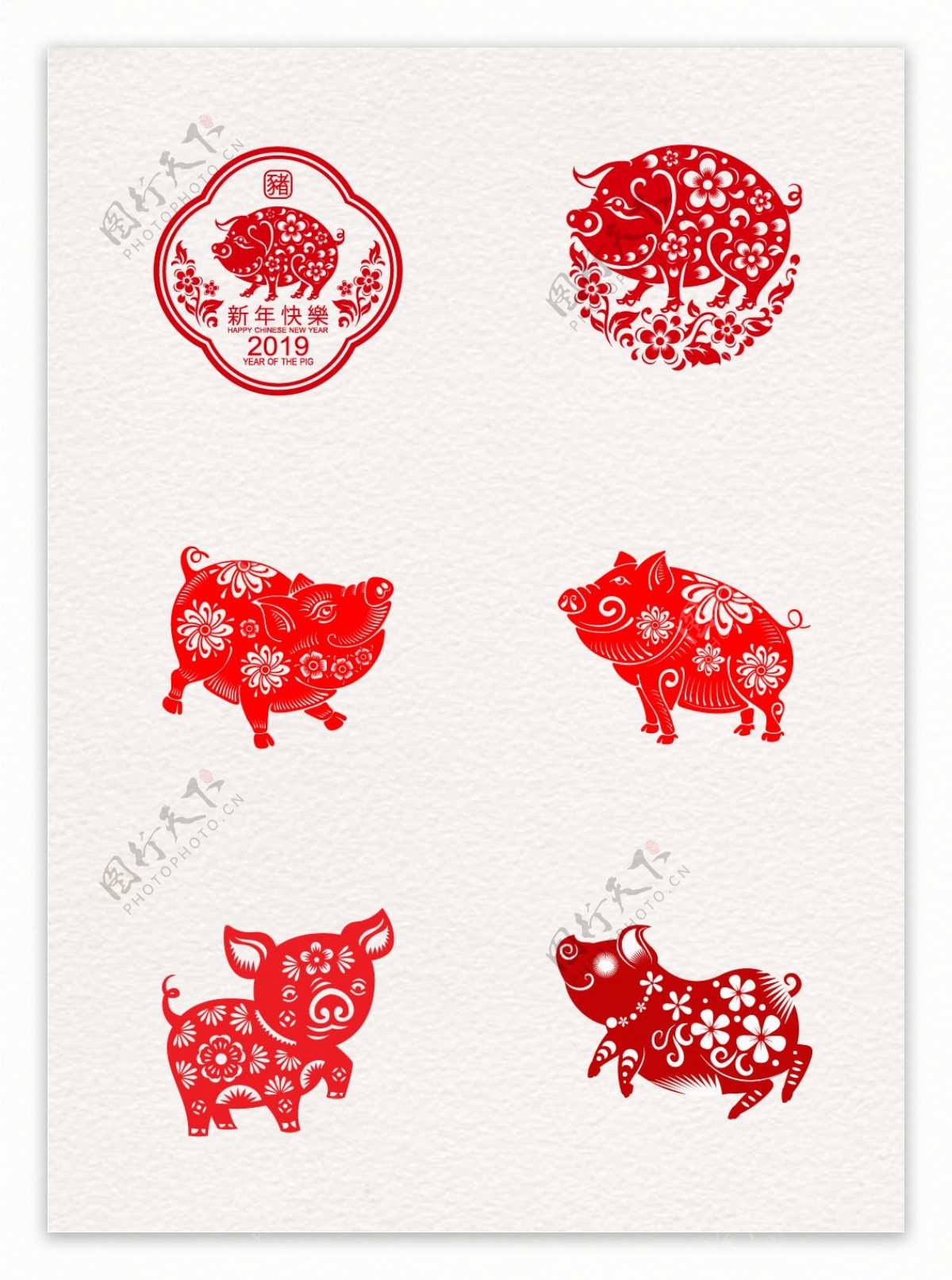 传统文化喜庆中国猪年春节剪纸艺术设计