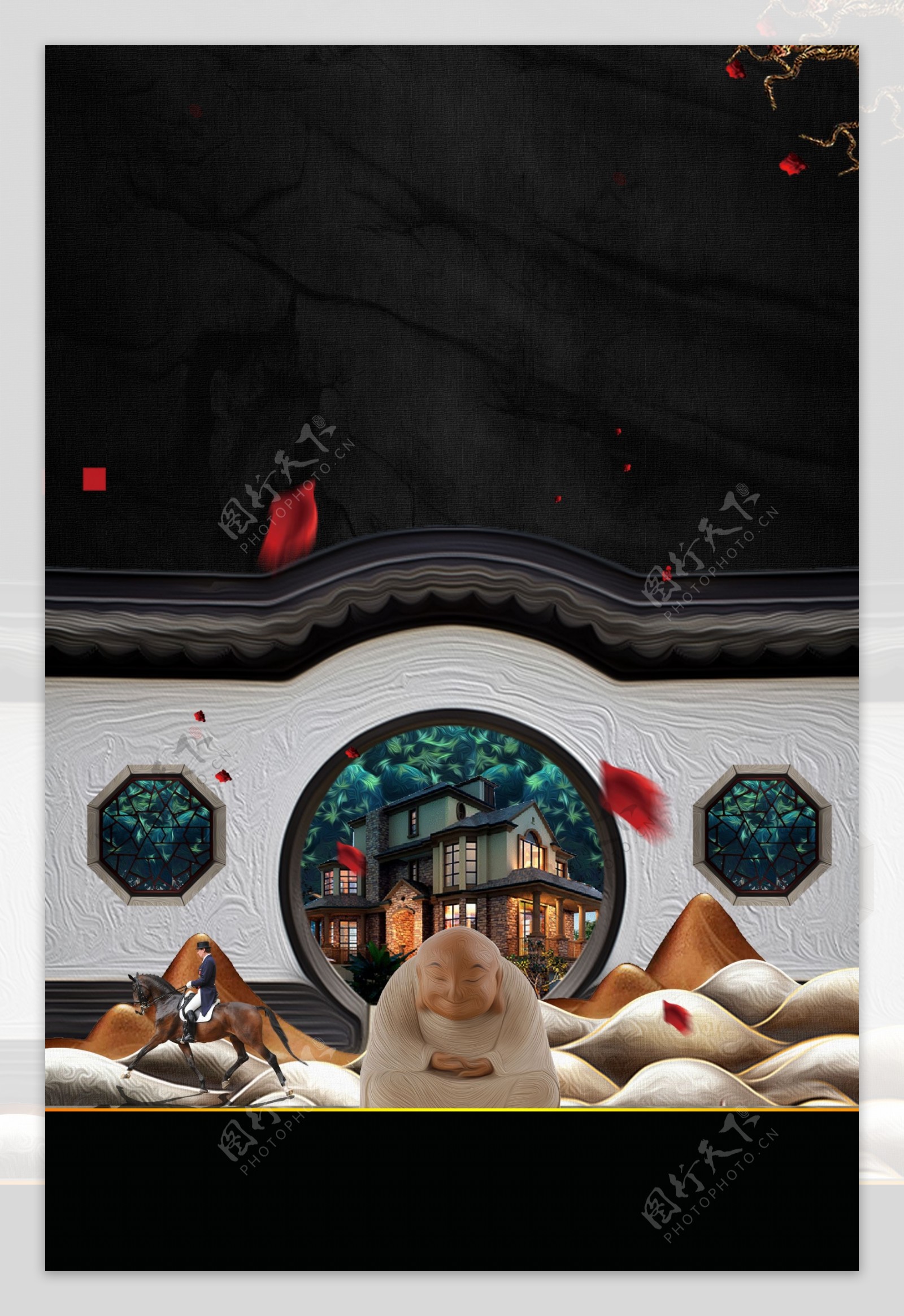 中式古风院式地产海报背景设计