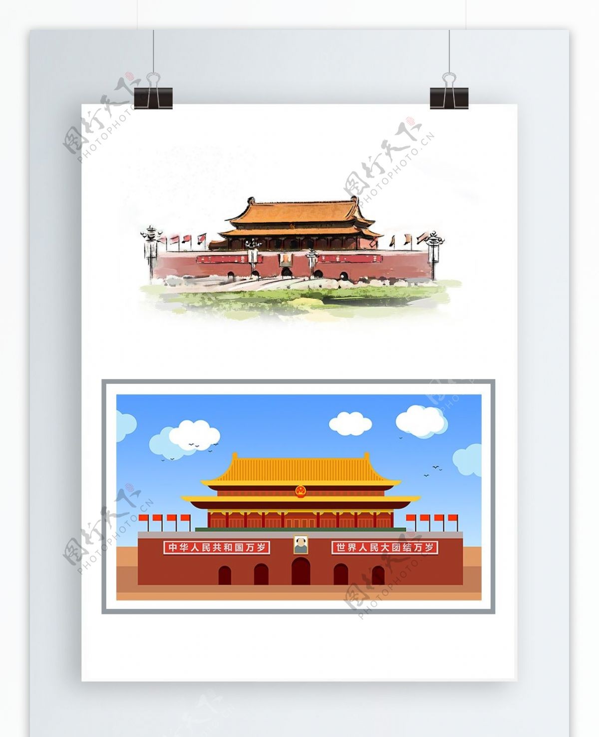 北京天安门城楼建党建军节国庆节插画图元素