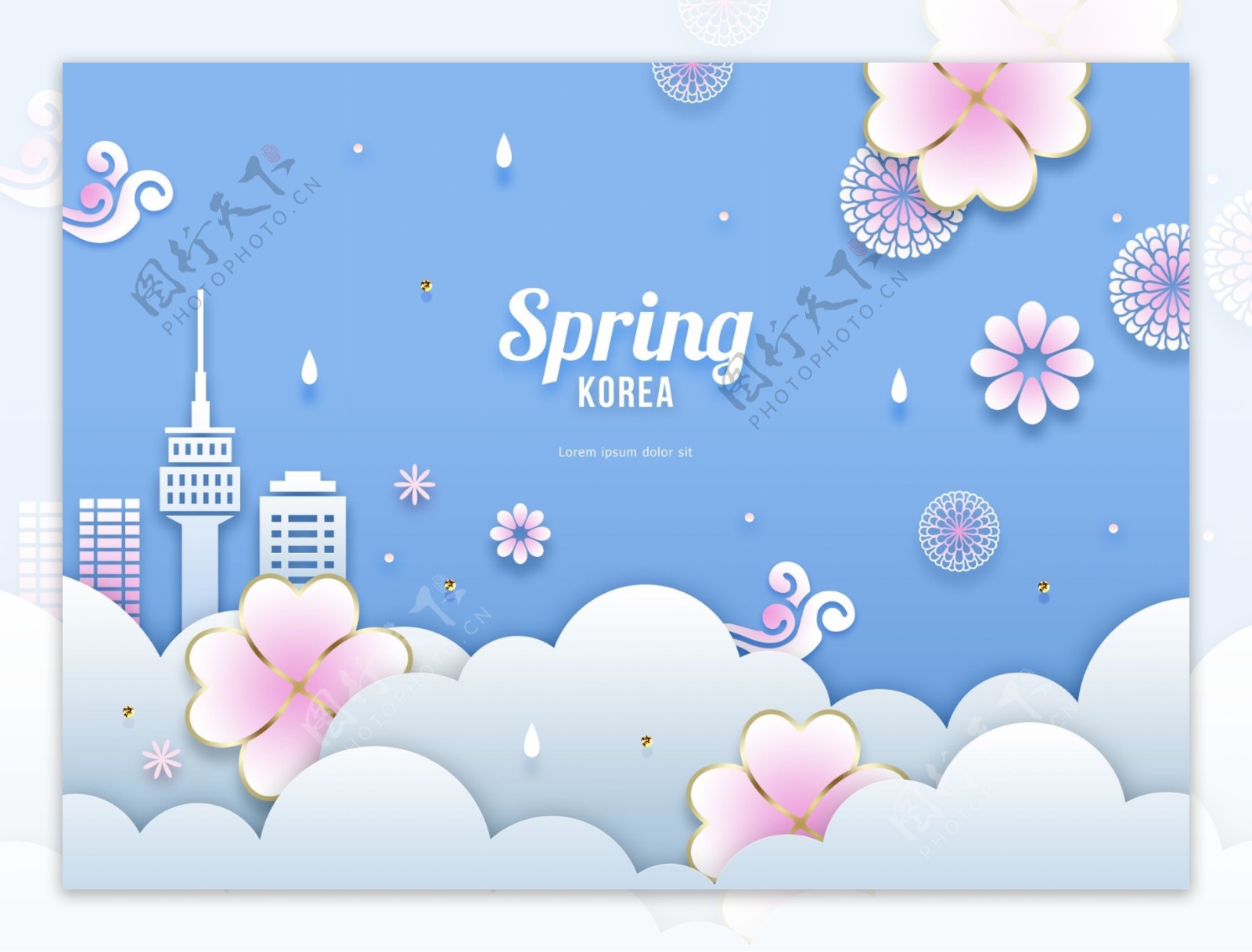 唯美韩式春意立体花朵海报模板设计