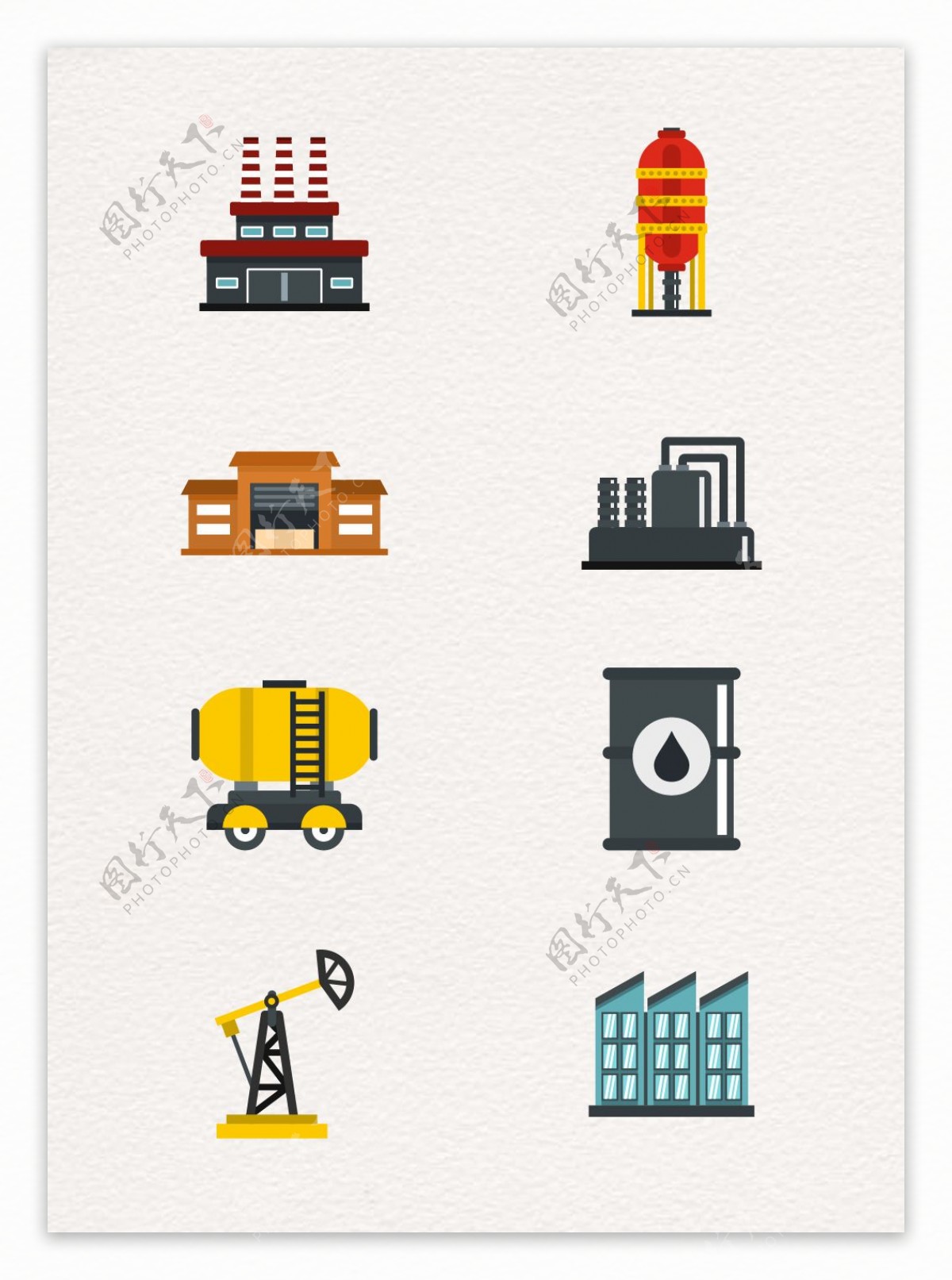 扁平化8组工业建筑图标素材
