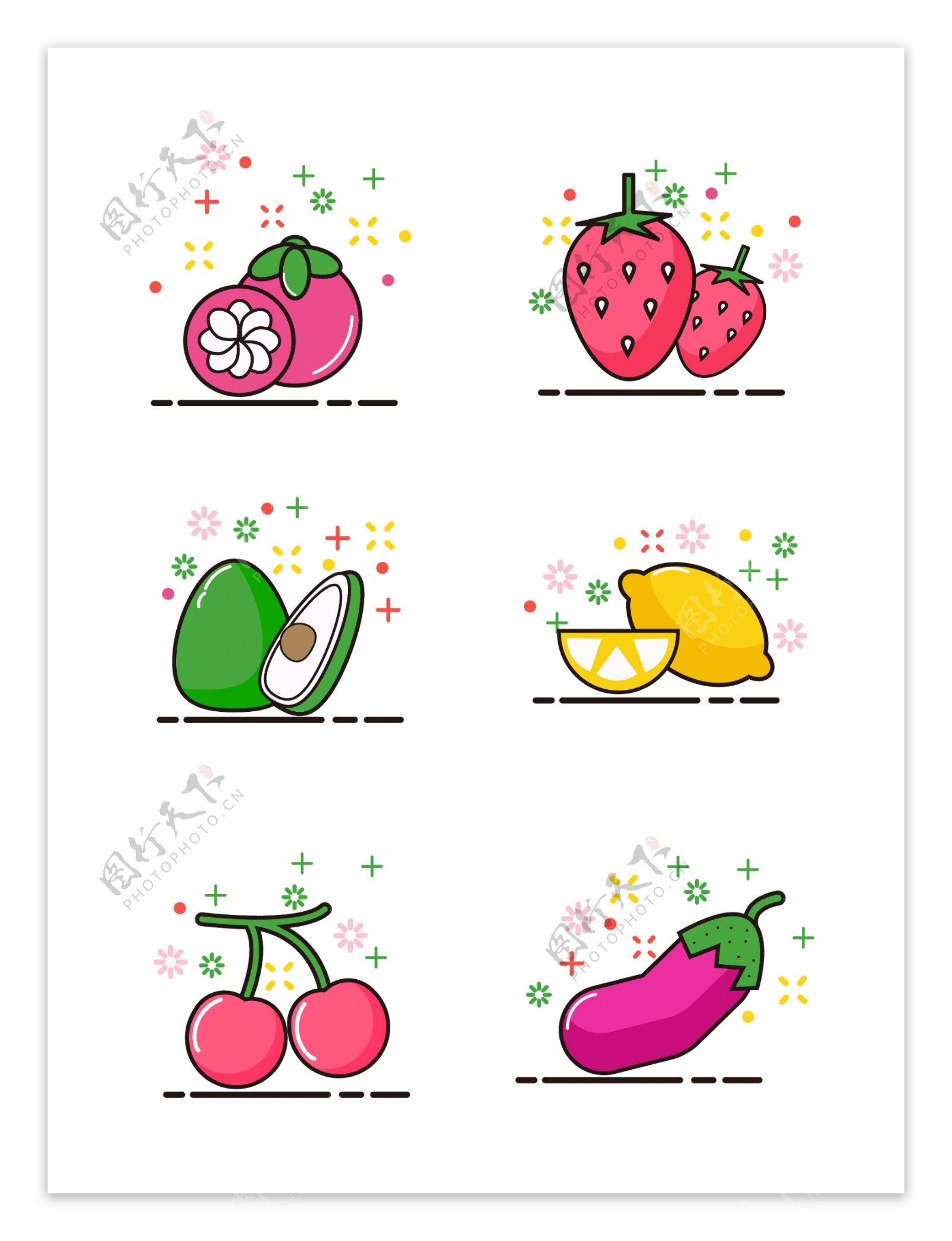 mbe水果图标草莓柠檬茄子可商用元素