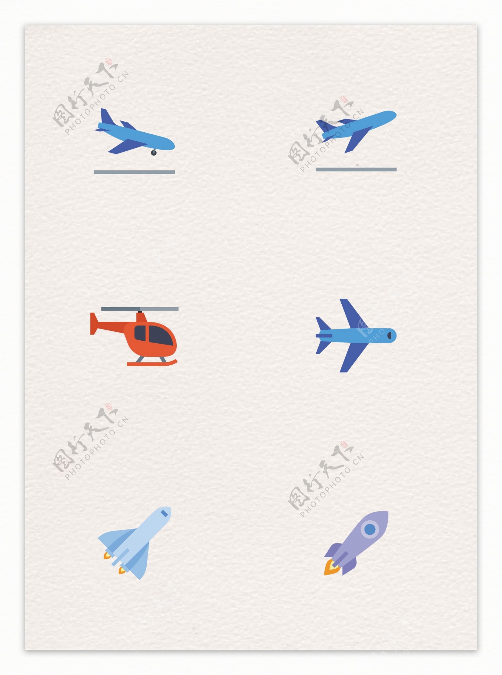 扁平化飞机和火箭矢量图标设计