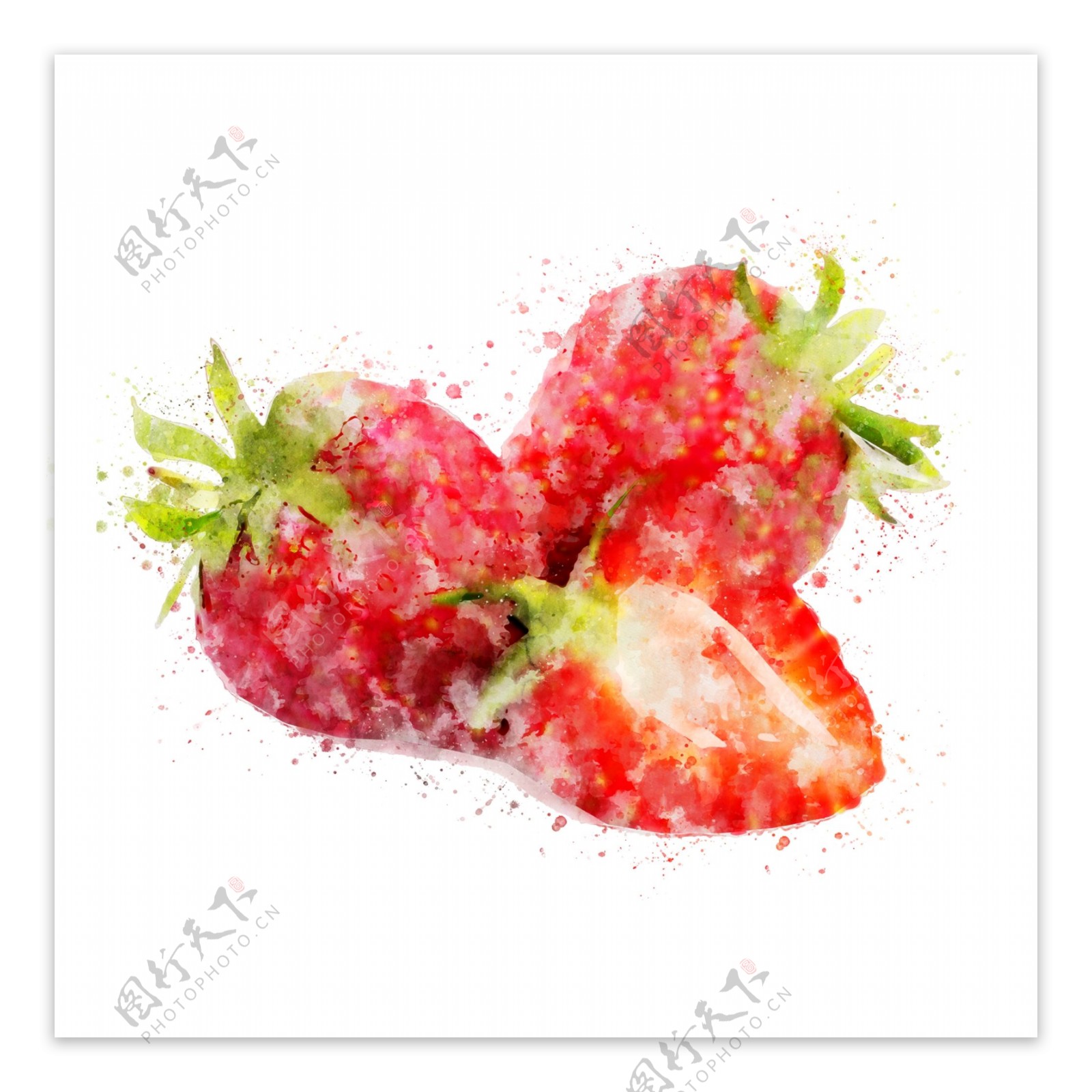 水果草莓清新水彩手绘元素