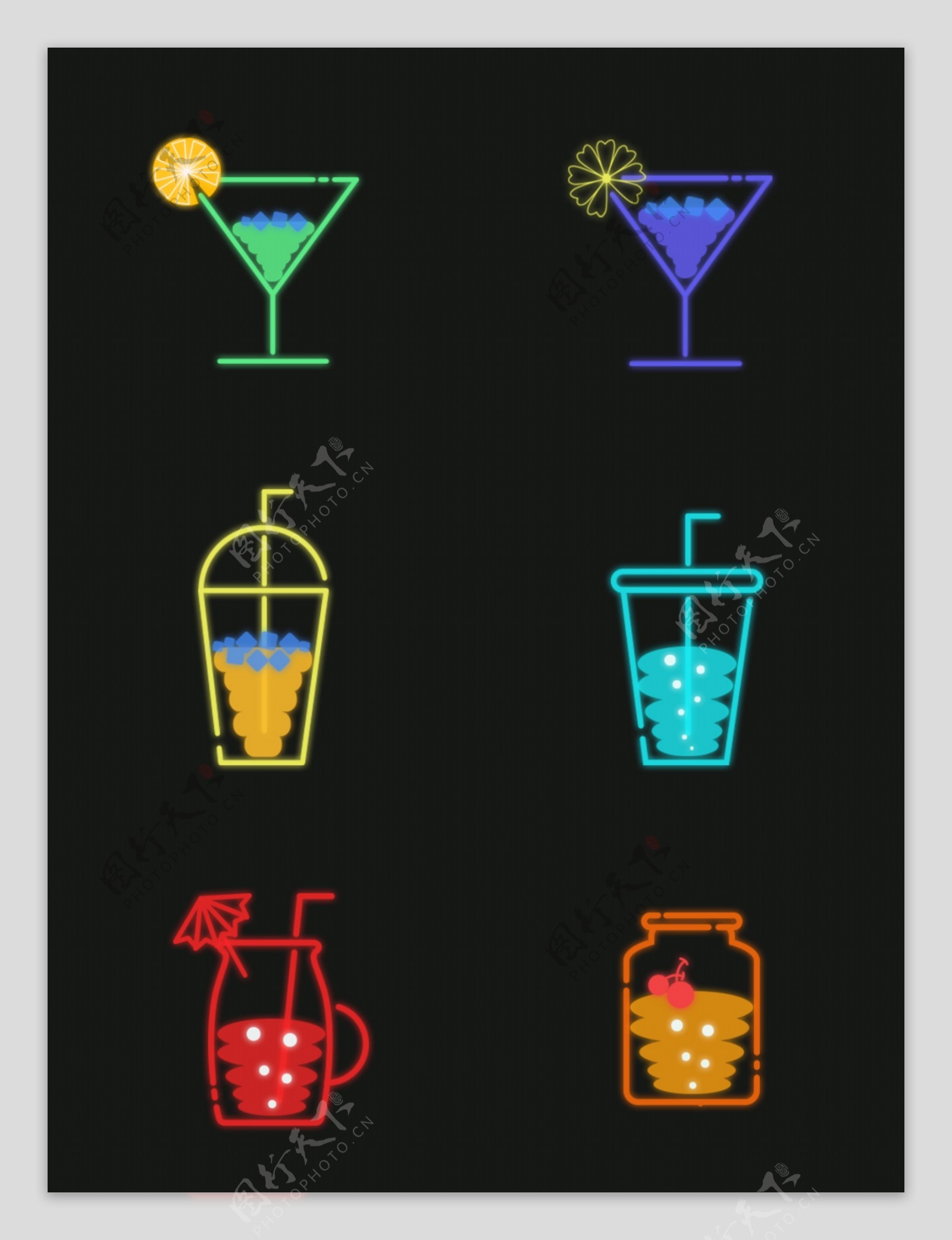 光效荧光饮品icon图标图案素材