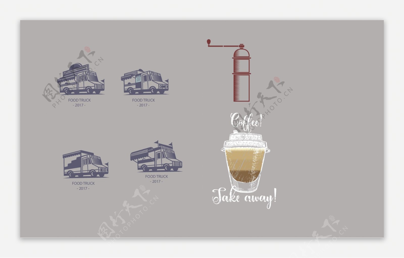 手绘的汽车和咖啡标志素材