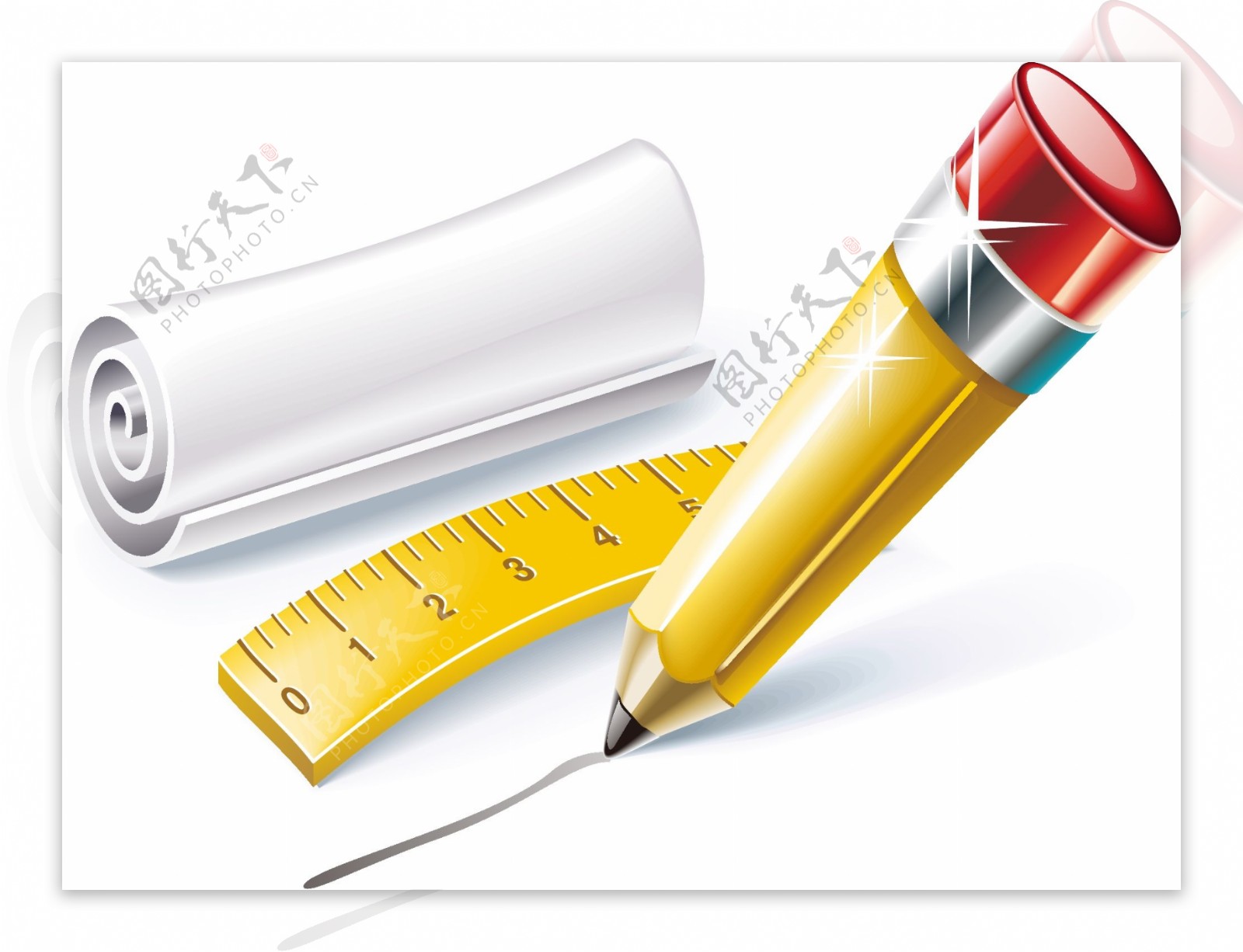 绘图铅笔与测量尺子