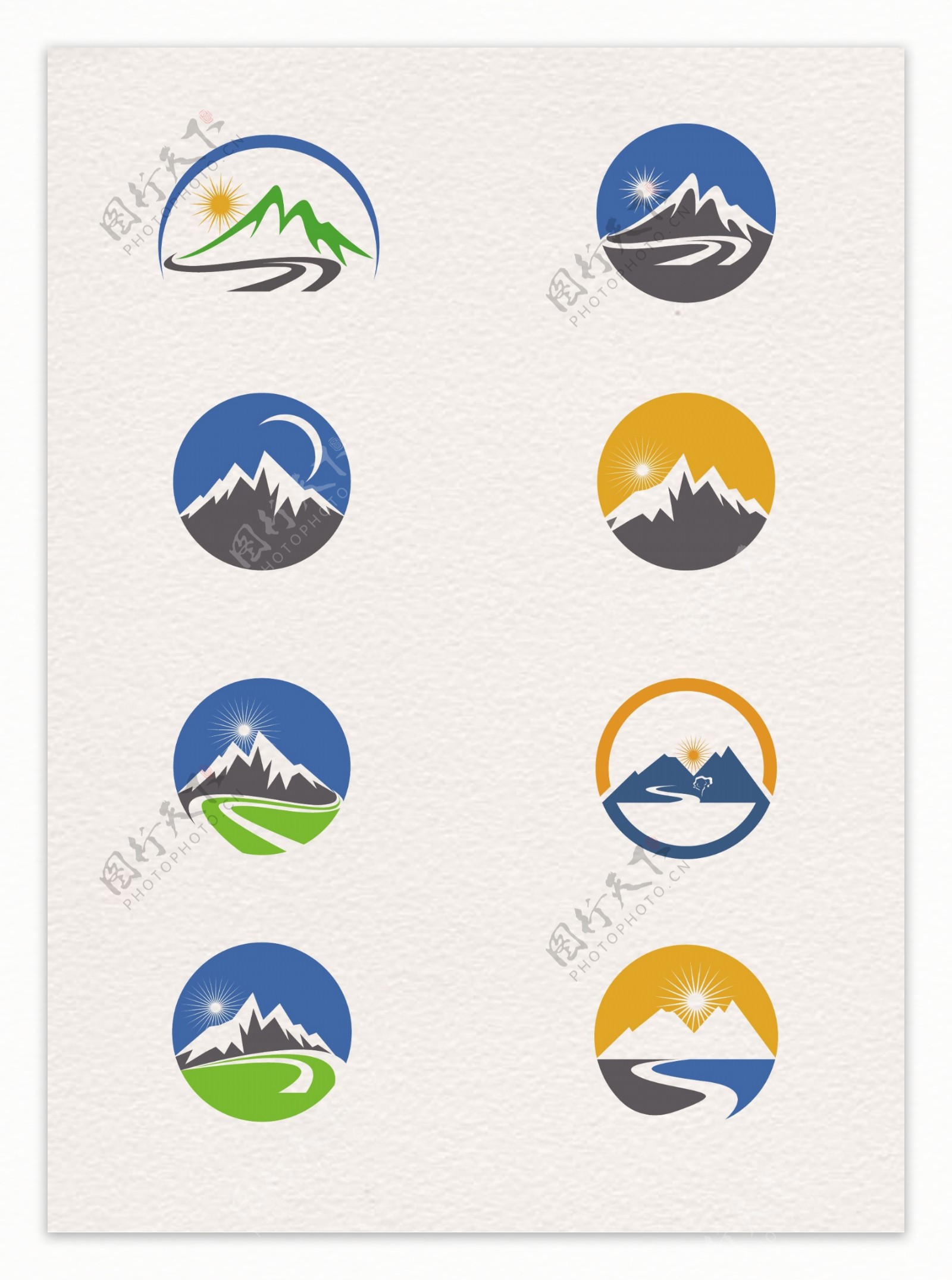 彩色户外登山图标设计