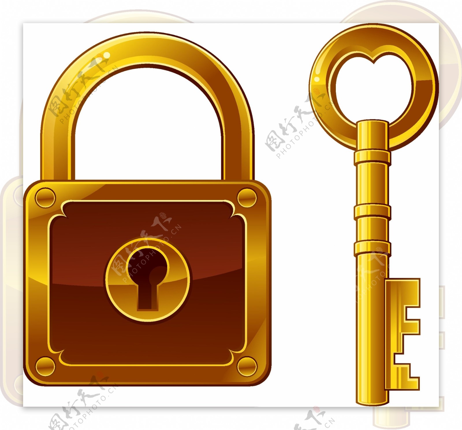 矢量金色钥匙与方形锁