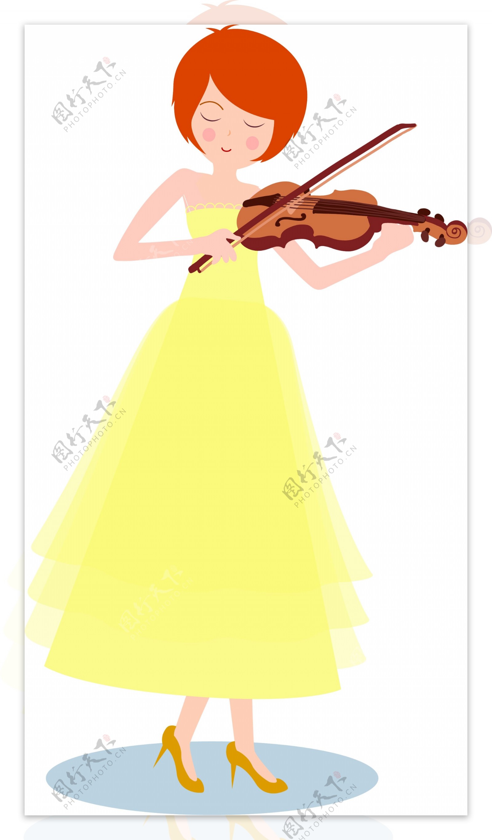 穿黄色礼服优雅拉小提琴的女孩