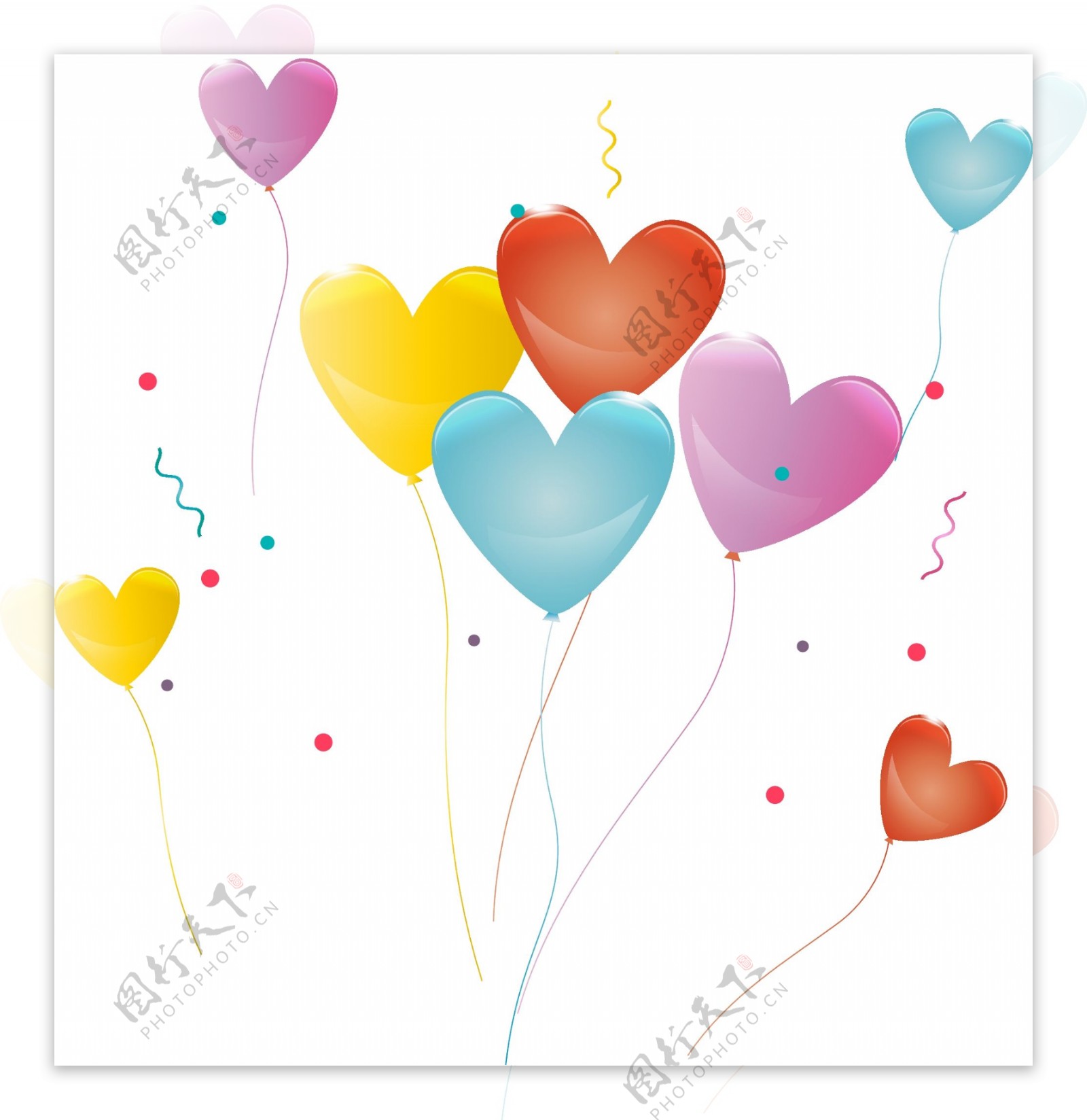 漂浮心形浪漫手绘彩色节日气球生日