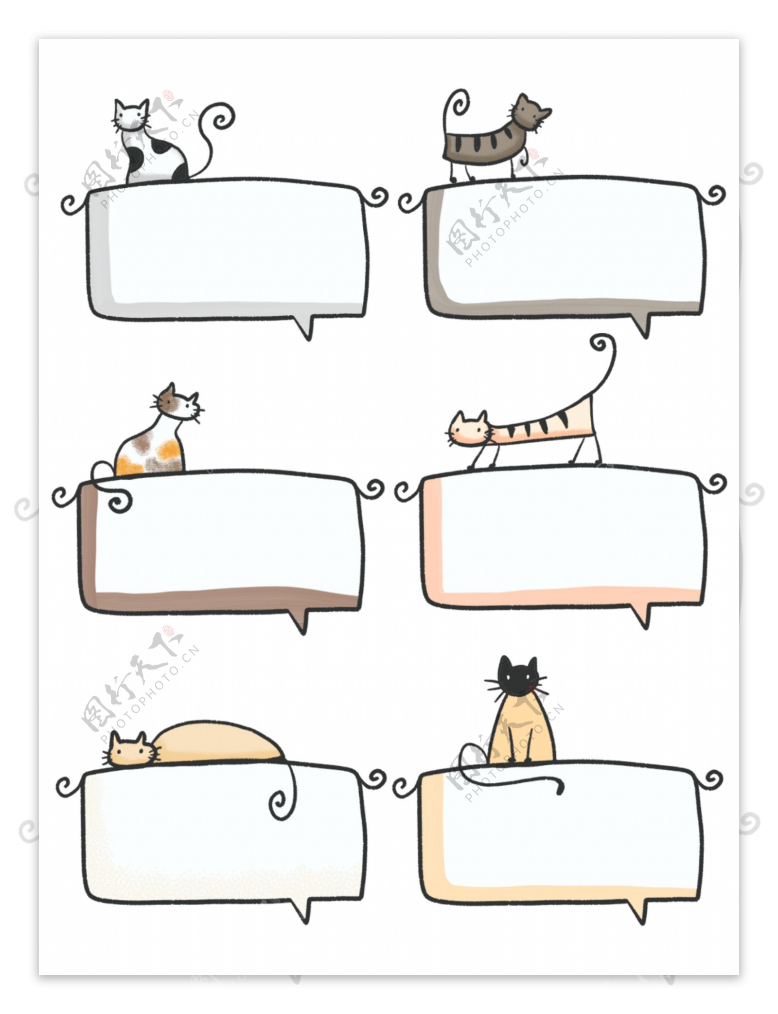 手绘屋檐小猫可爱卡通动物对话框