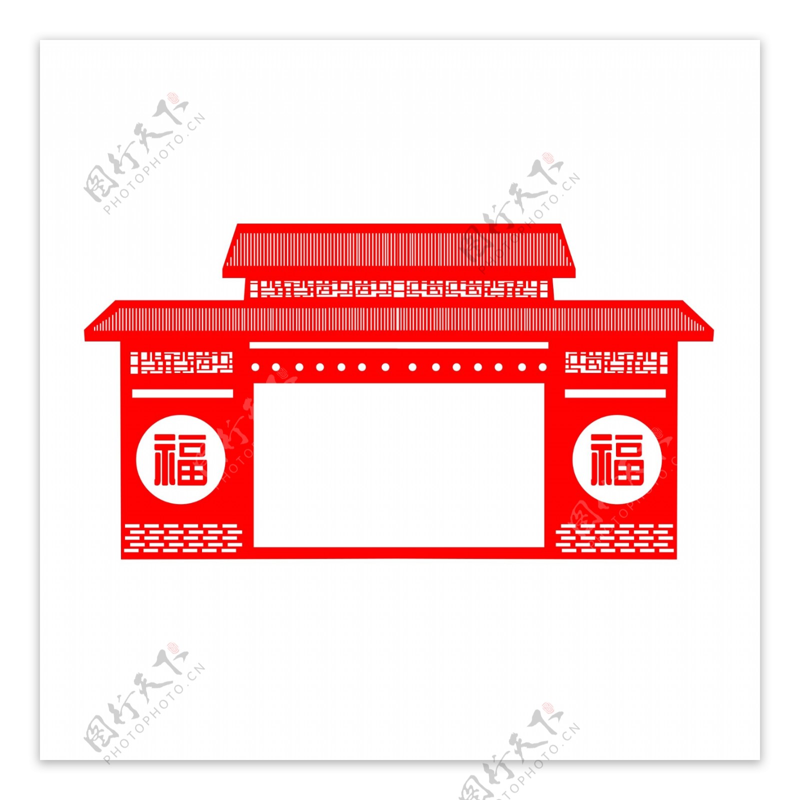 中国风建筑红色剪纸矢量门庭边框