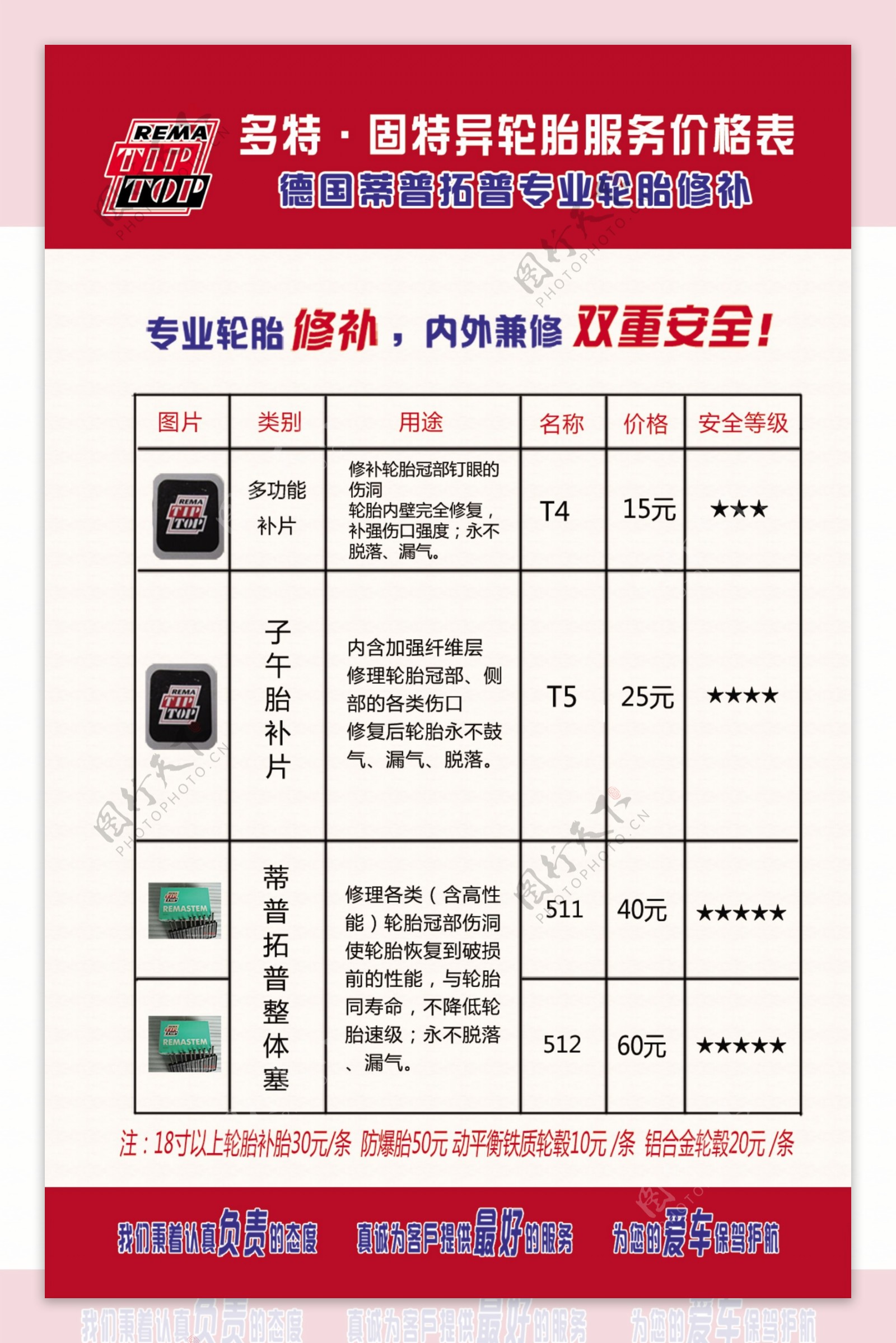 洗车价目表