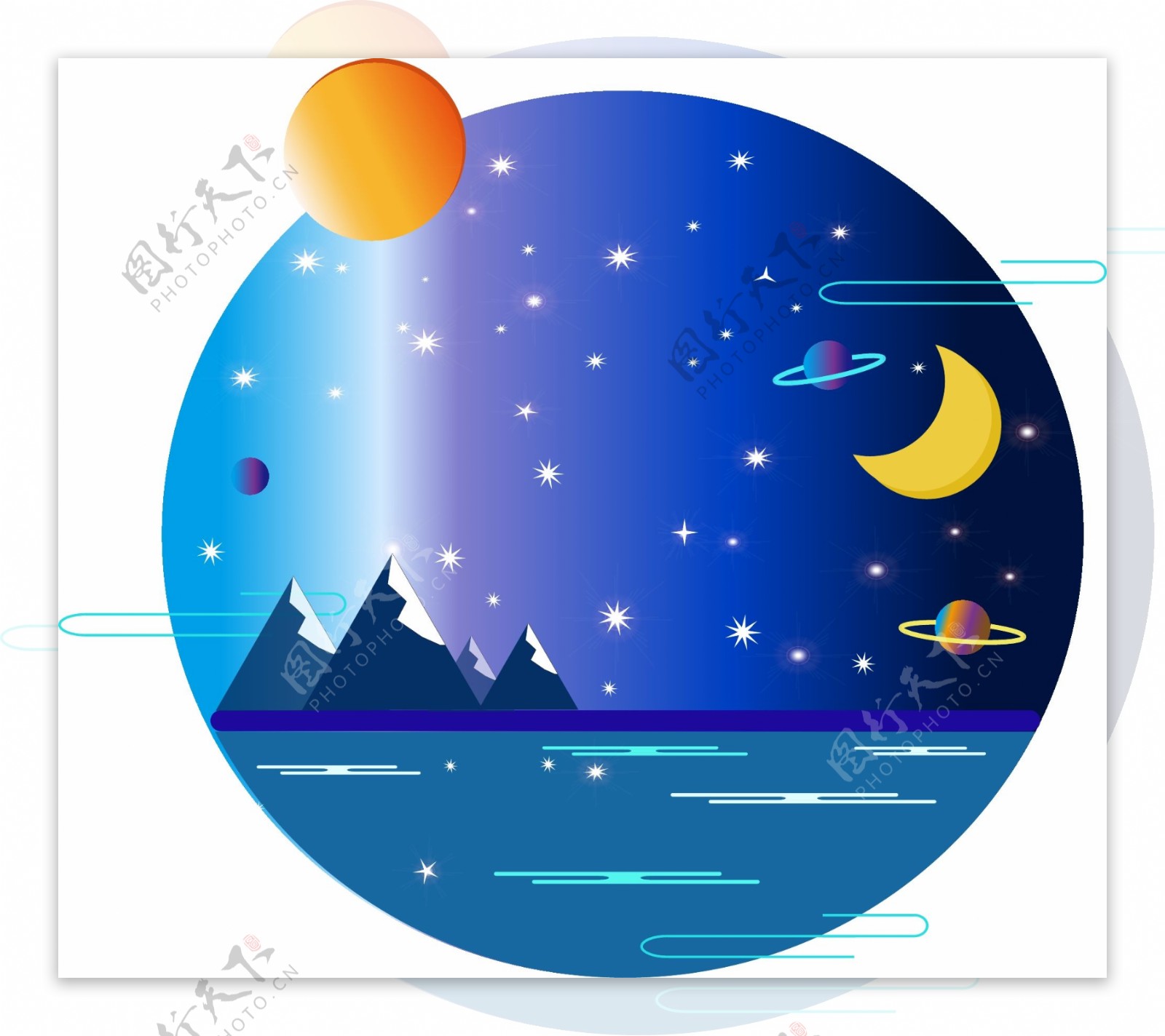 手绘矢量卡通太阳月亮卡通月亮太阳图片素材免费下载 - 觅知网