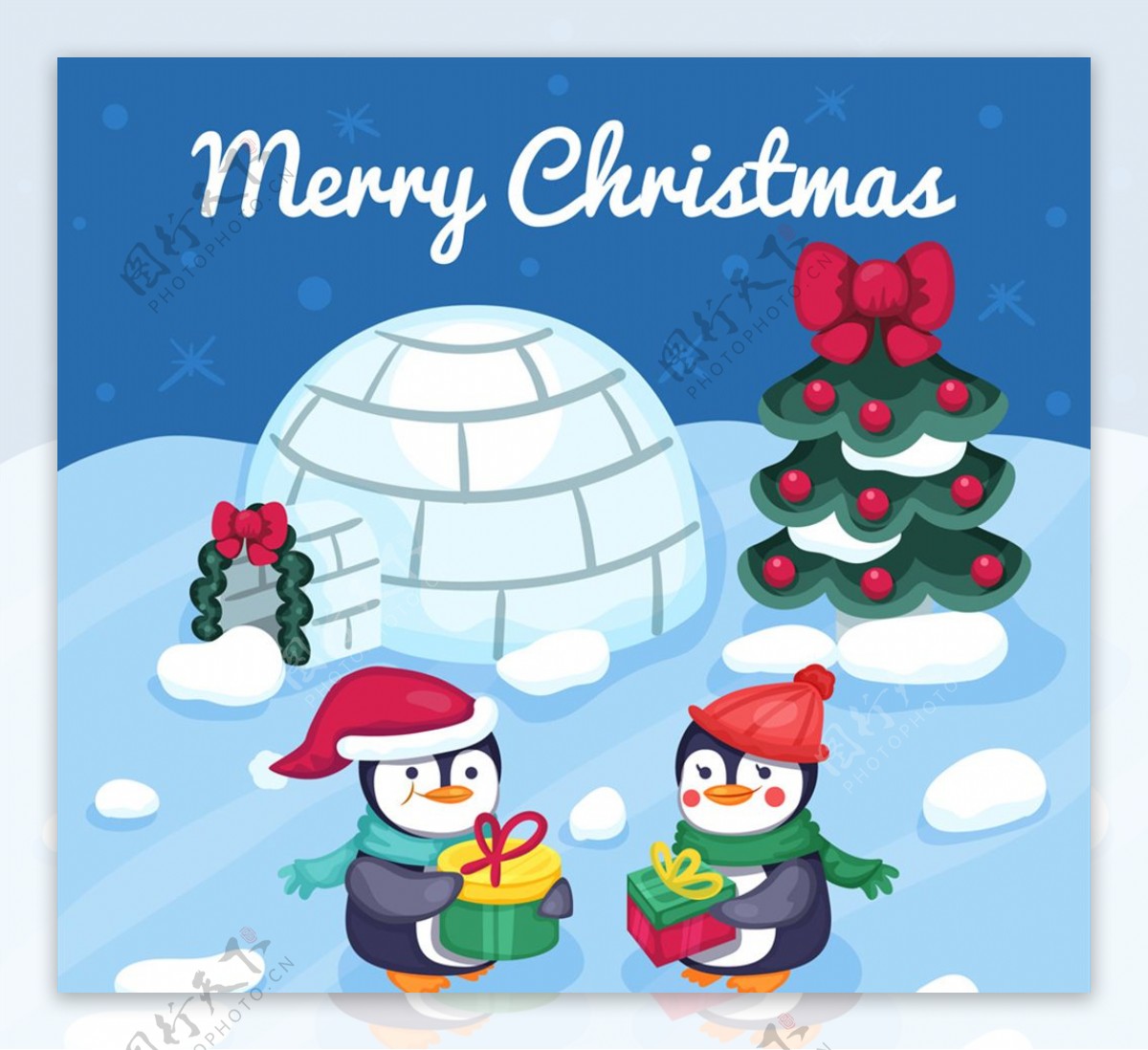 卡通过圣诞节的企鹅