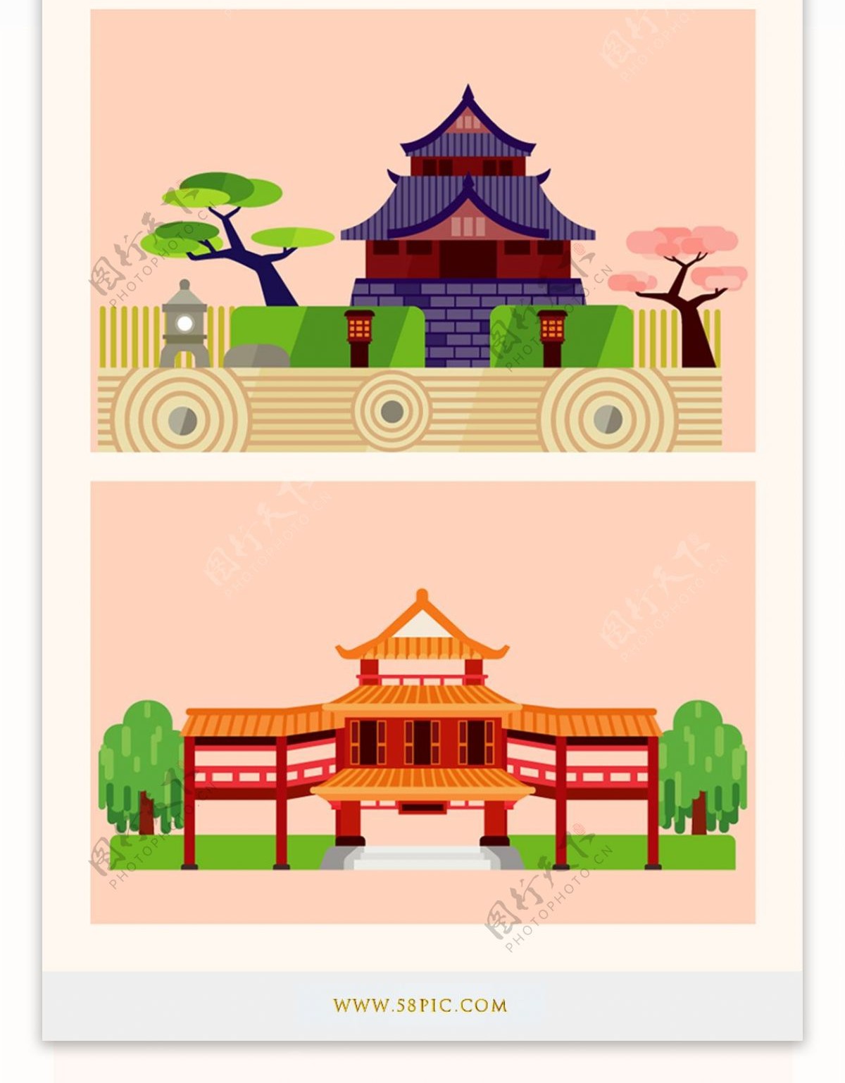 中国风标志城市建筑卡通矢量元素