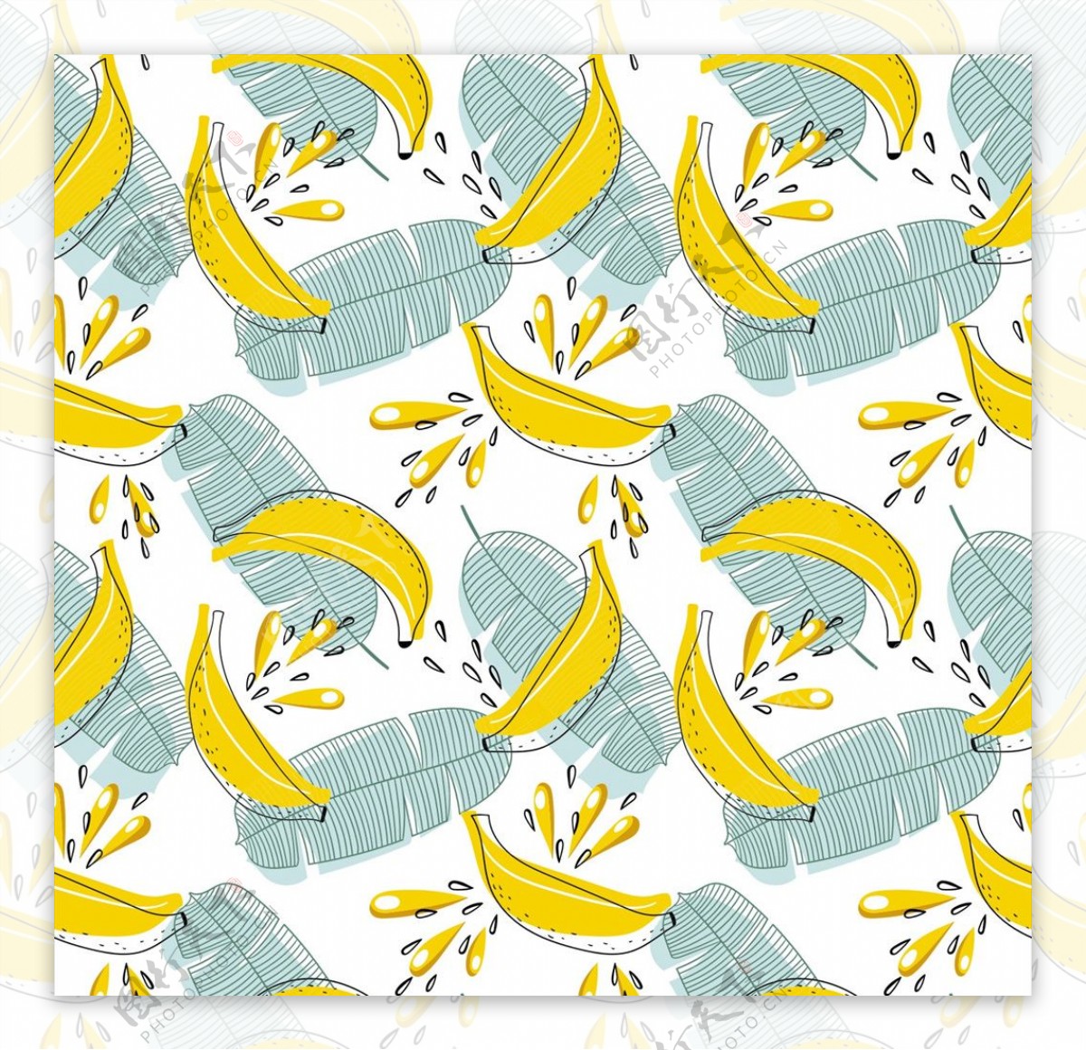 香蕉果汁树叶底纹矢量图