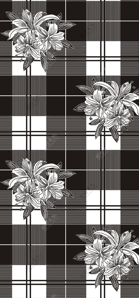 黑白格子底纹植物花朵花卉素材