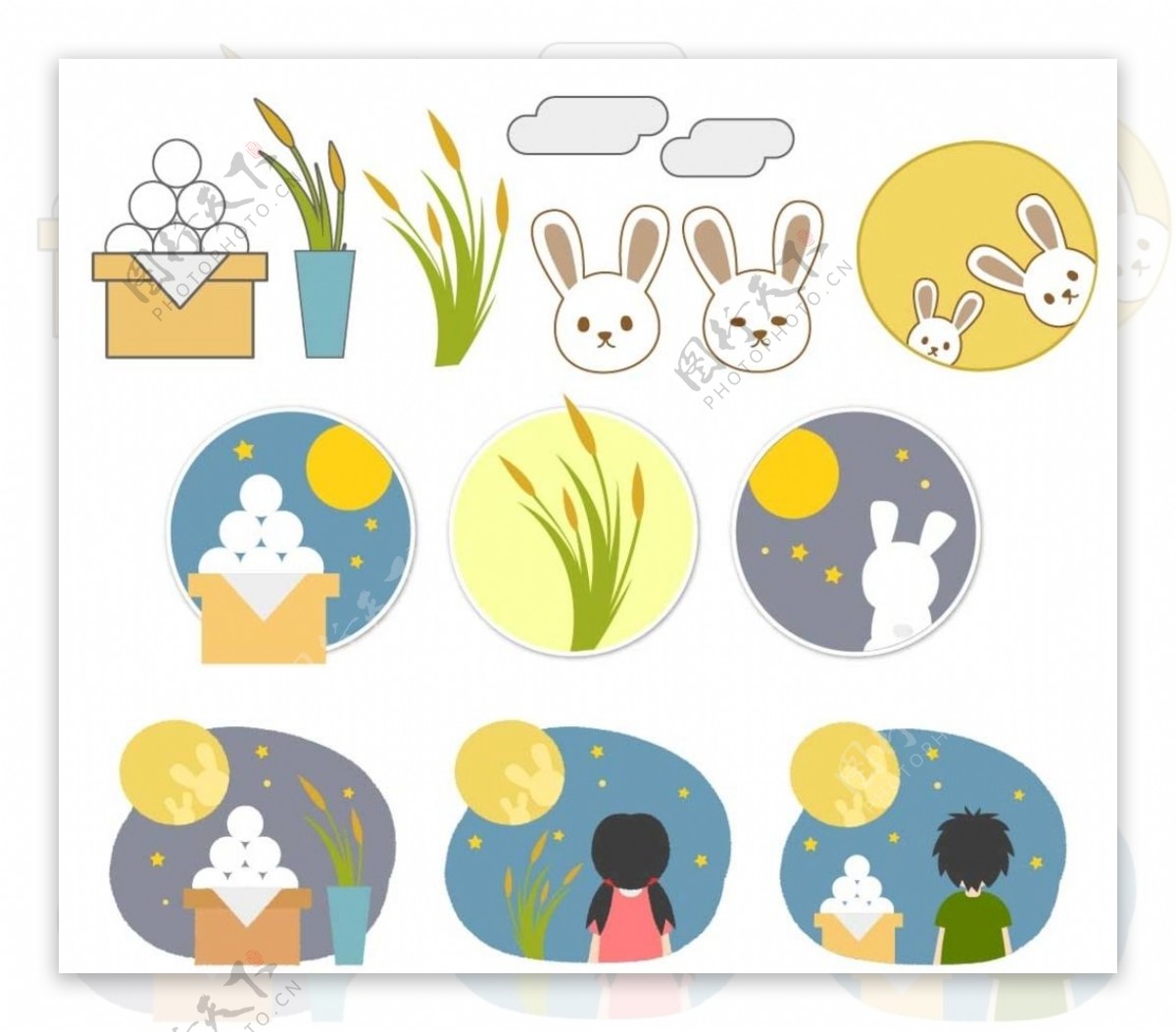 日本中秋节赏月年糕兔子