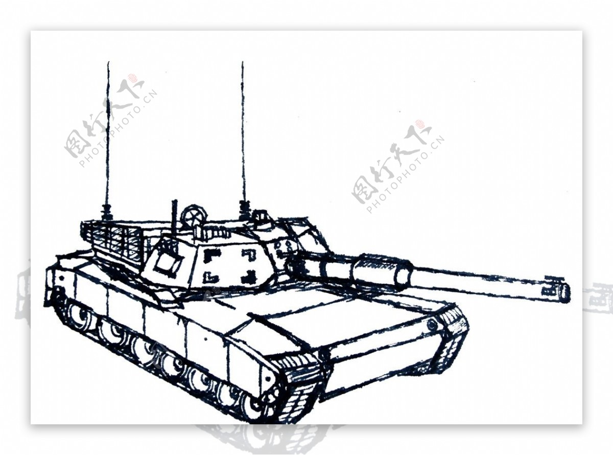 钢笔手绘M1A2坦克
