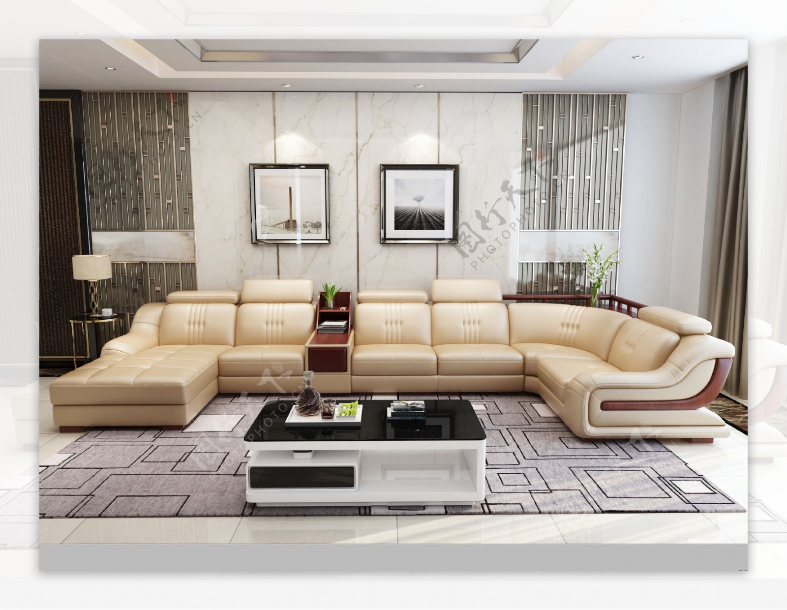 现代沙发背景新中式客厅装修