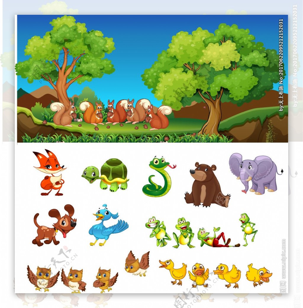 森林卡通动物背景