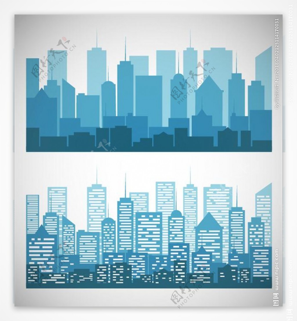 城市蓝色剪影合集矢量素材