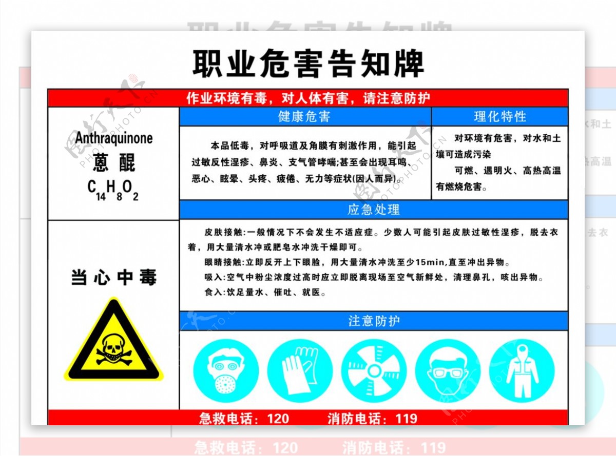 蒽醌职业危害告知牌