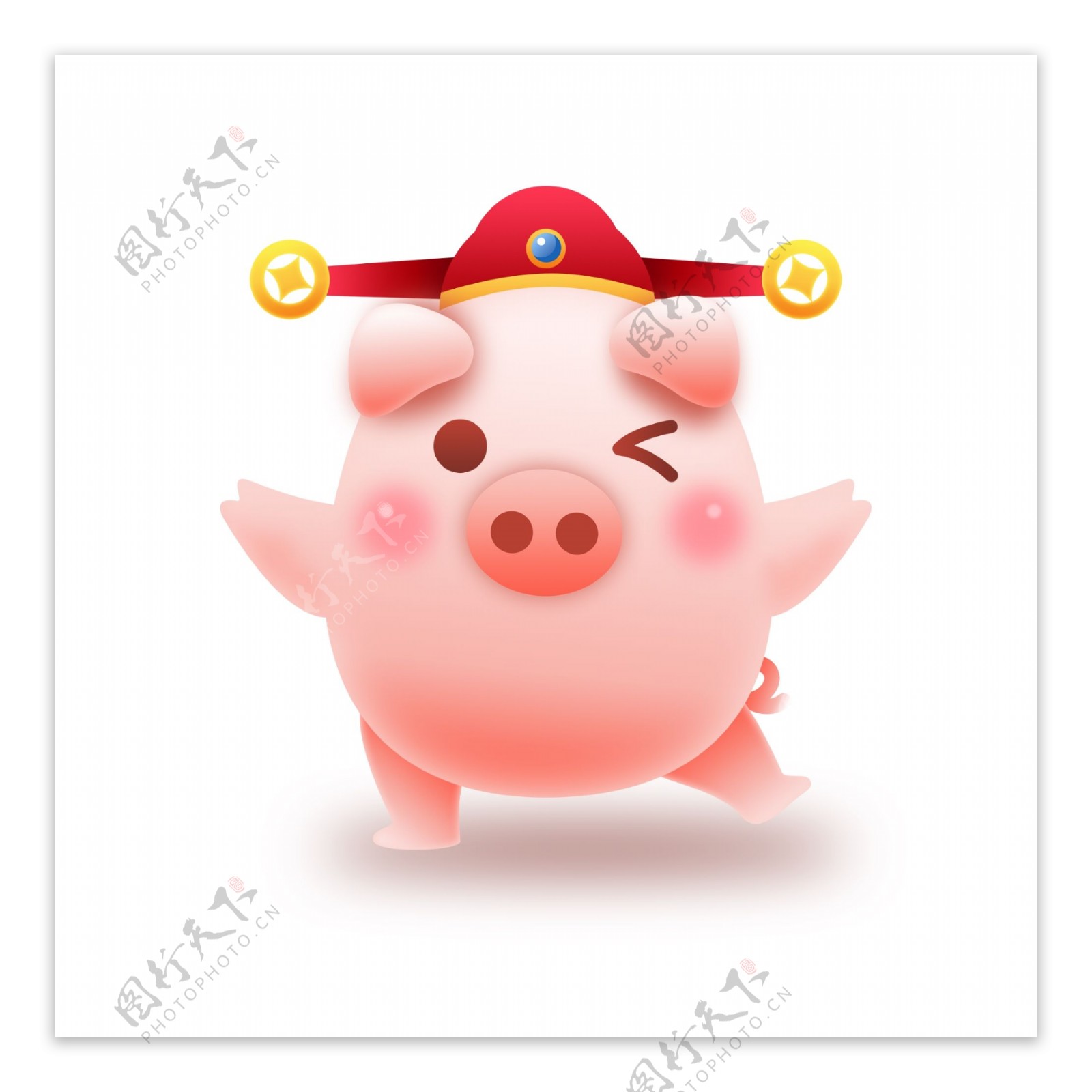 春节新年生肖猪卡通矢量财神猪