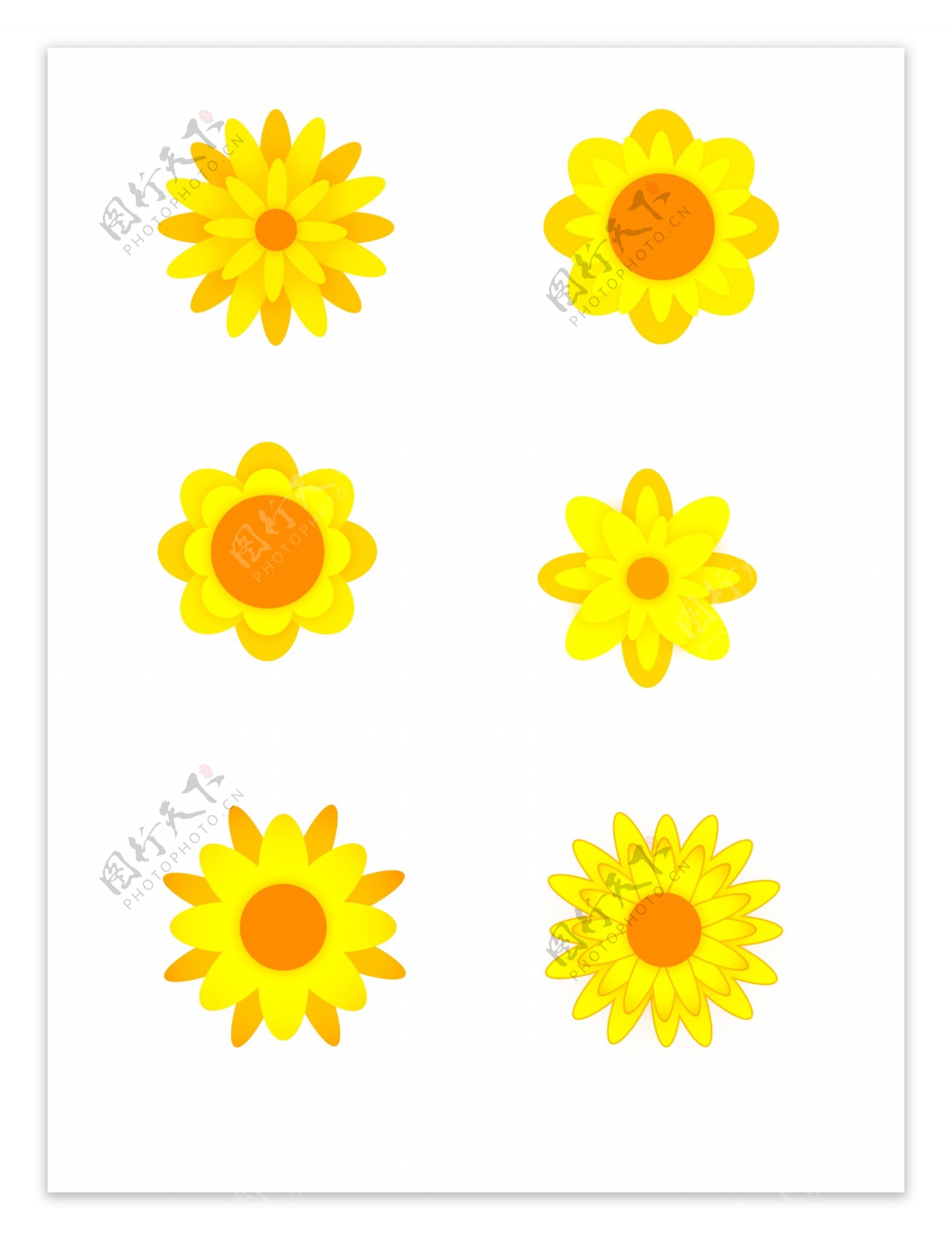 简约创意手绘风黄色六朵不一样的菊花可商用元素