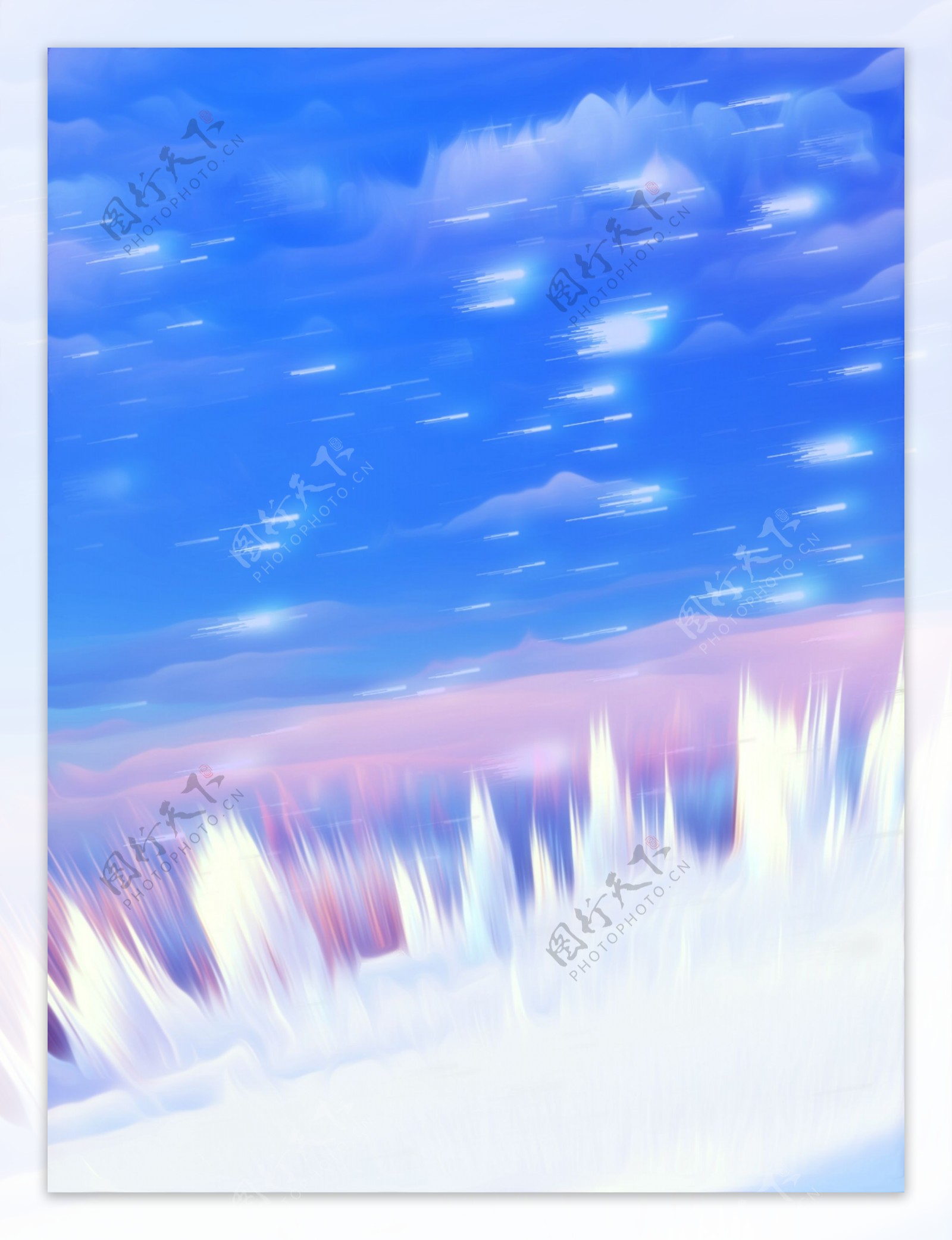 原创梦幻星空3d蓝色天空白色雪地背景