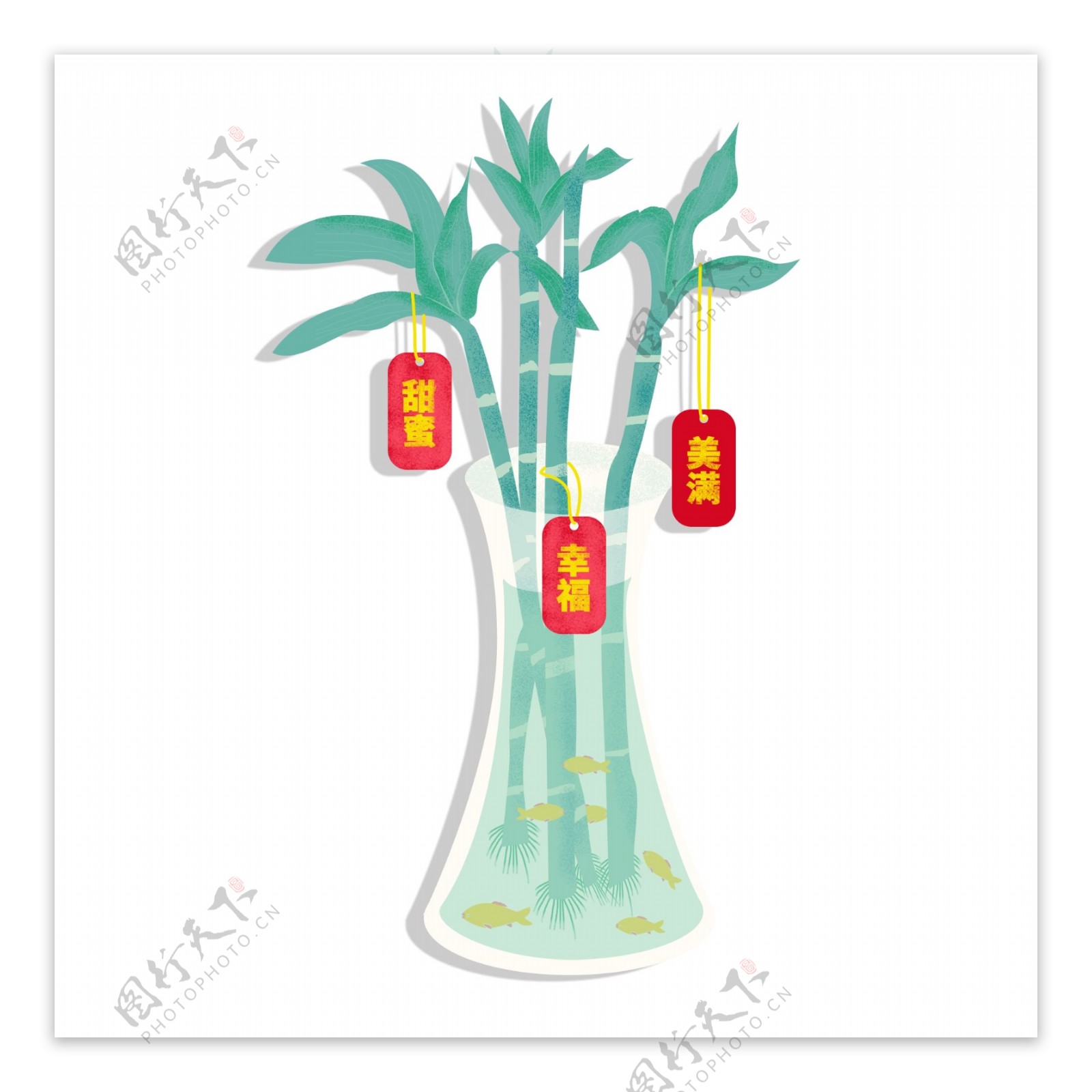 小清新唯美富贵竹和花瓶设计可商用元素