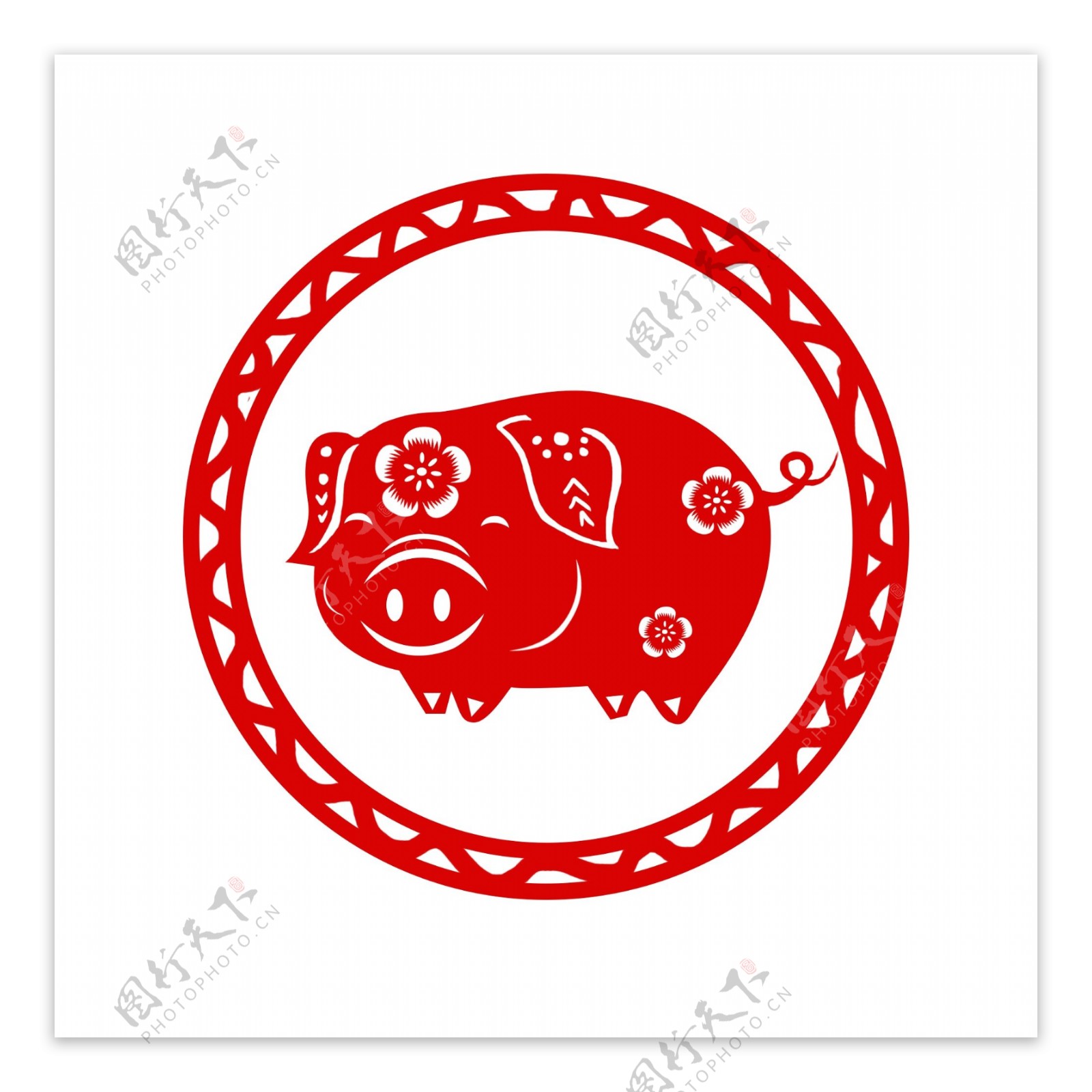 猪年生肖红色剪纸可爱中国风