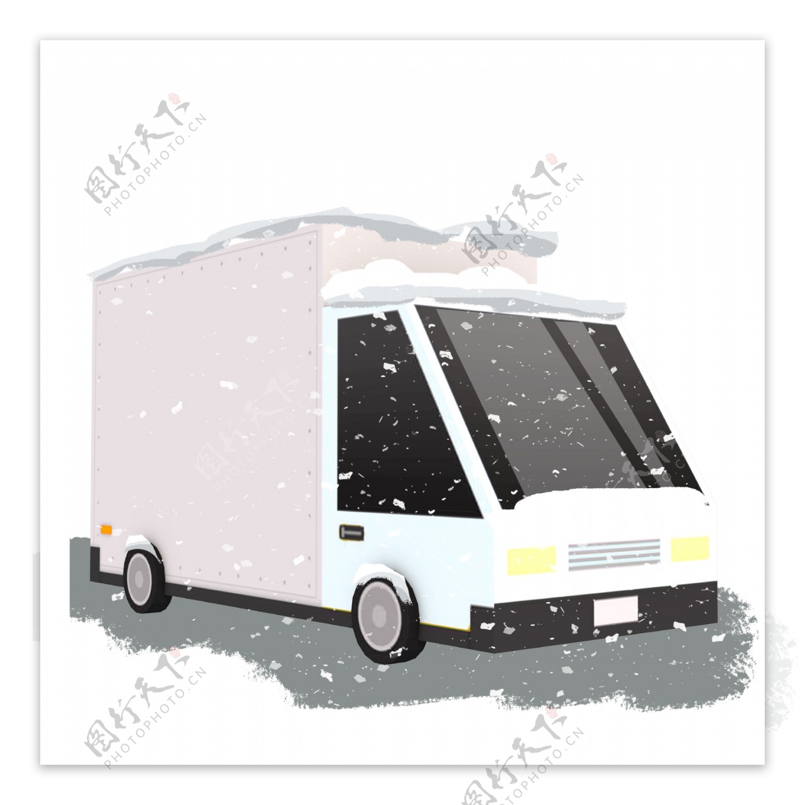 被雪覆盖的大卡车手绘设计可商用元素