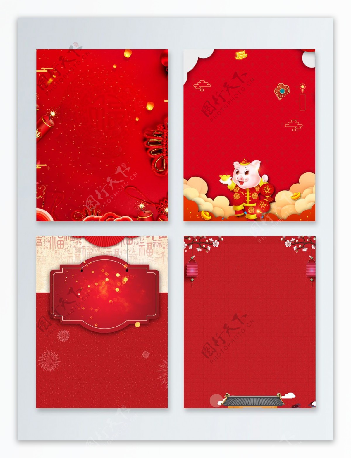 喜庆红色猪年中国风新春广告背景