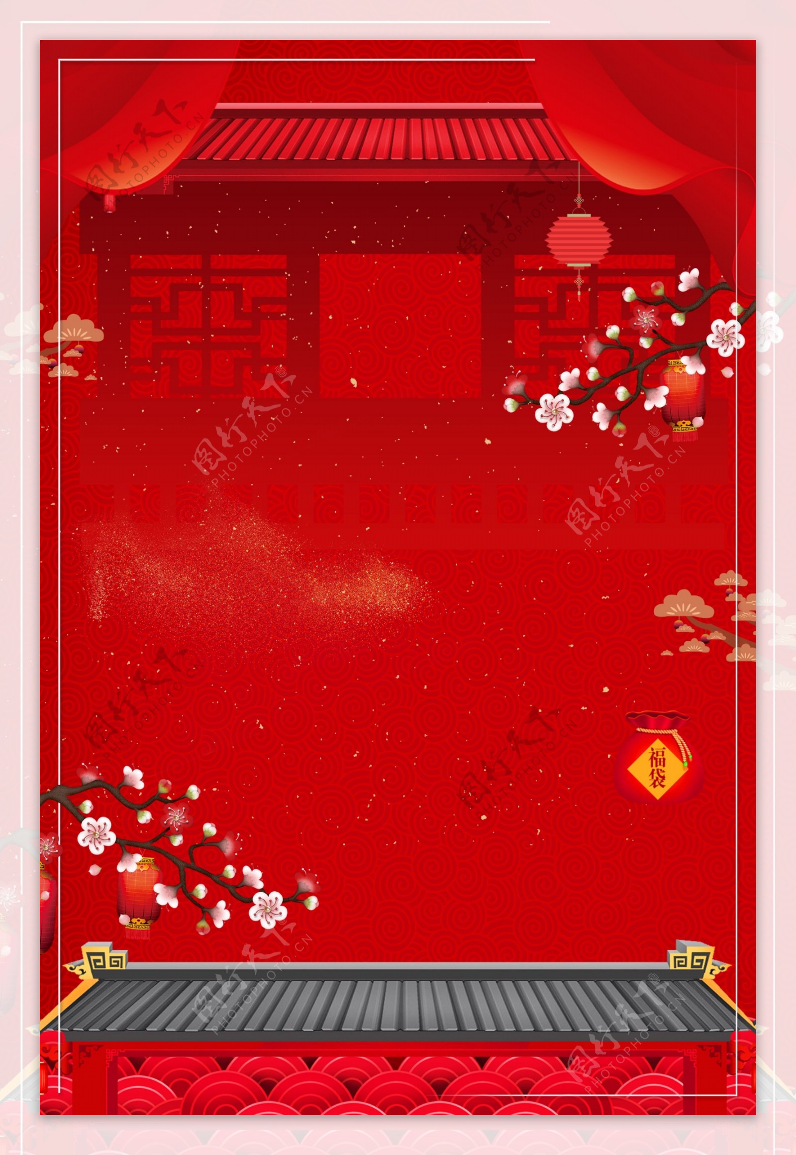 中国年新春元旦红色传统节日广告背景