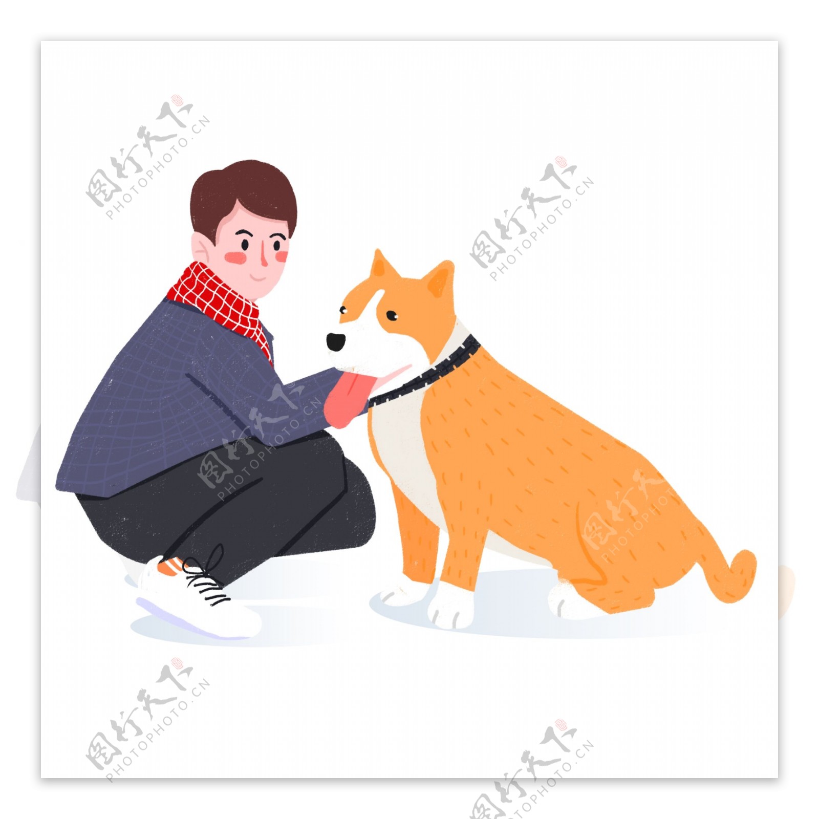 冬季卡通男生和他的小狗可商用元素