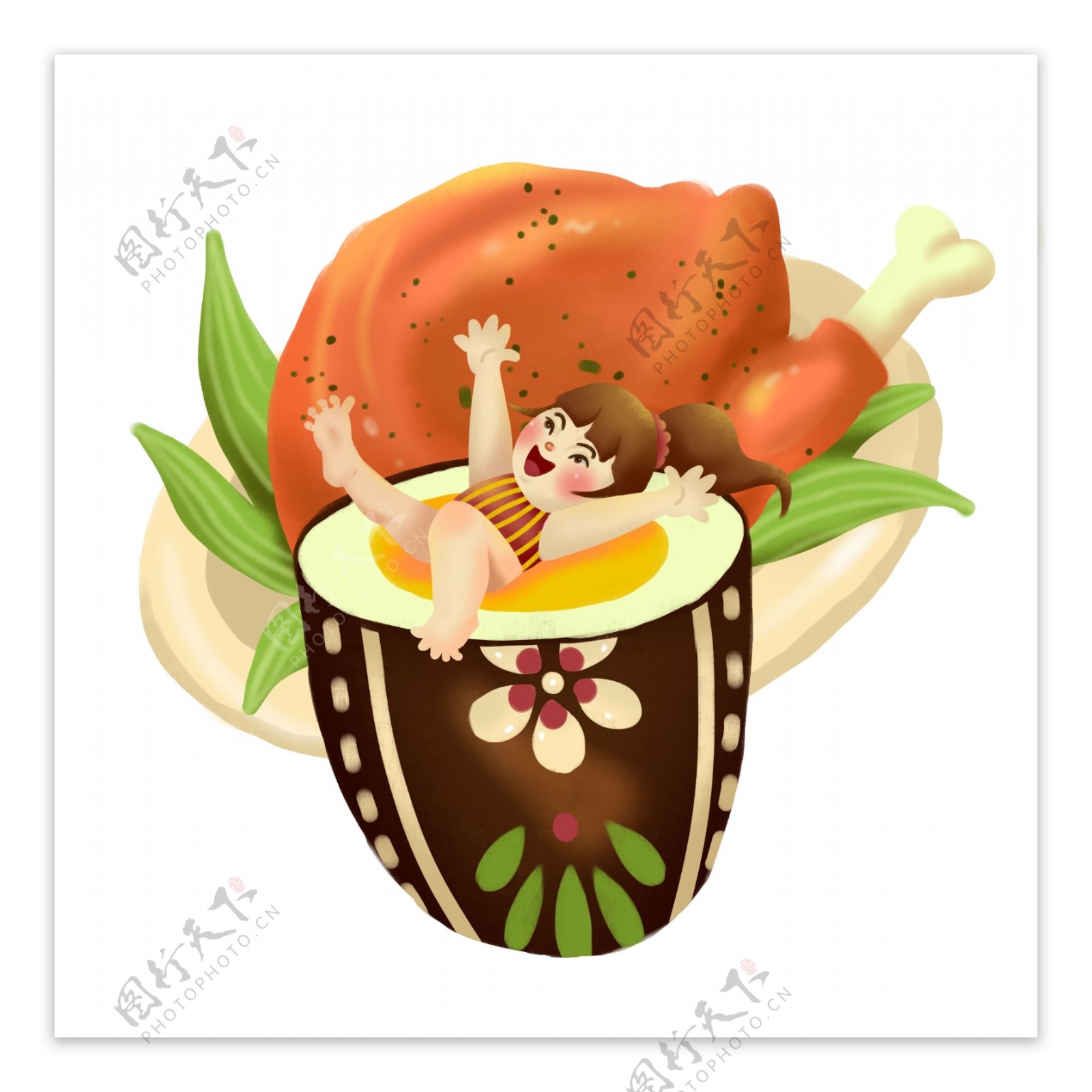 原创手绘风插画感恩节吃火鸡彩蛋设计元素