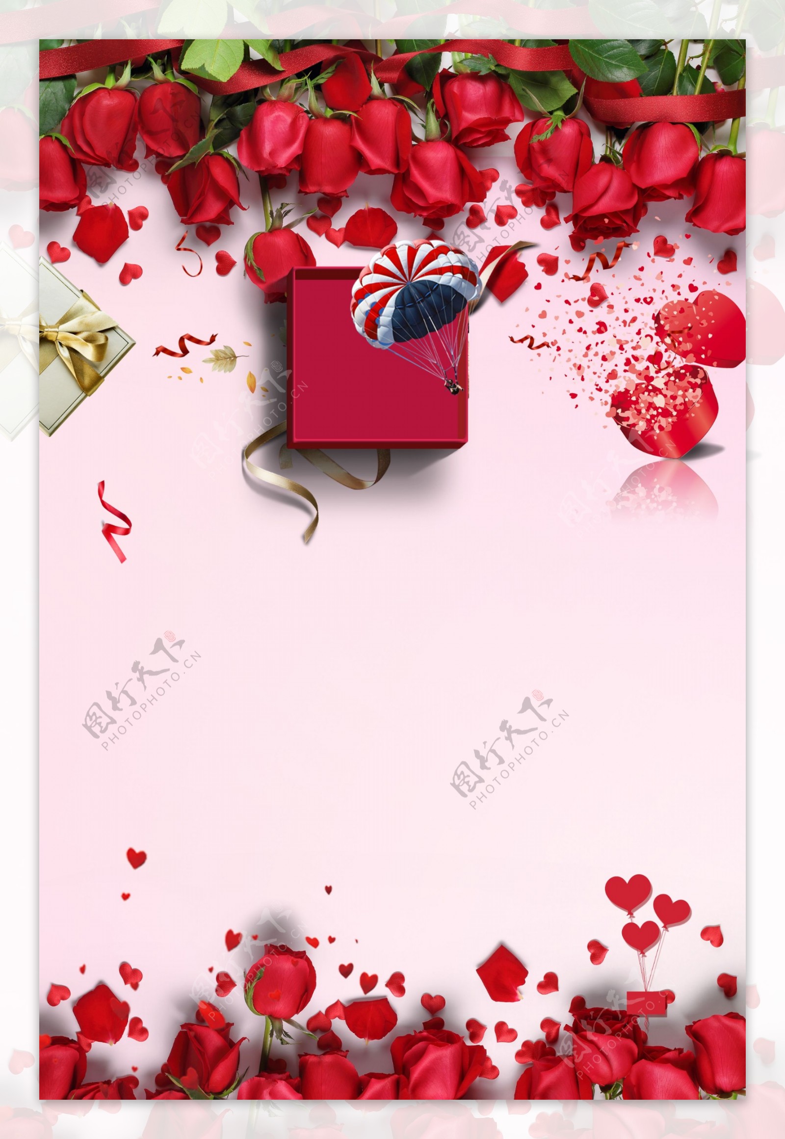 红玫瑰礼盒感恩节背景素材