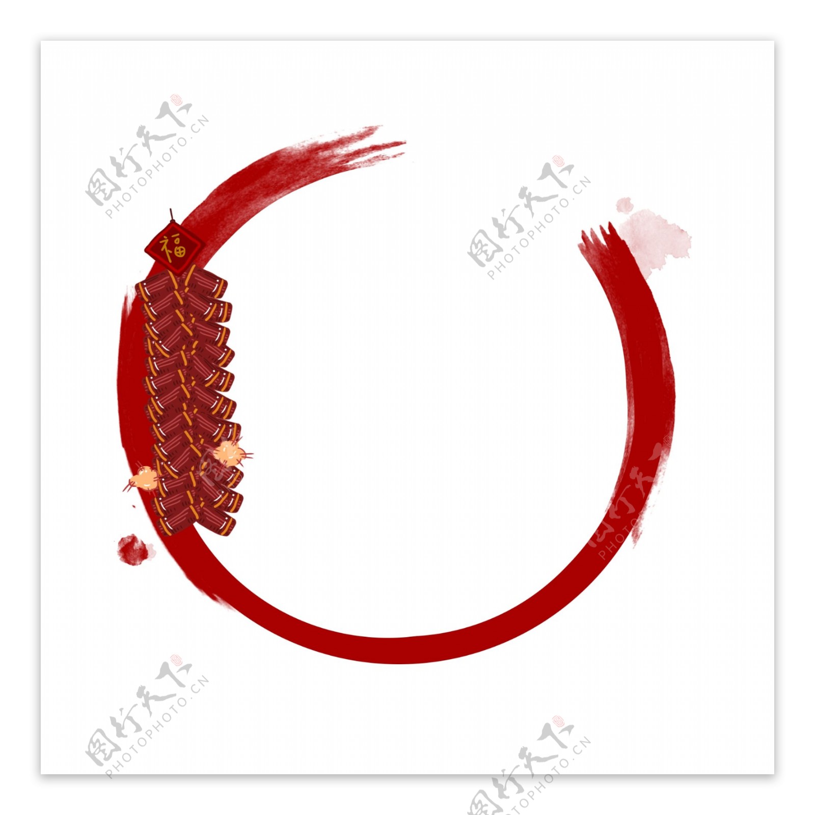 手绘中国风圈红色鞭炮边框设计元素