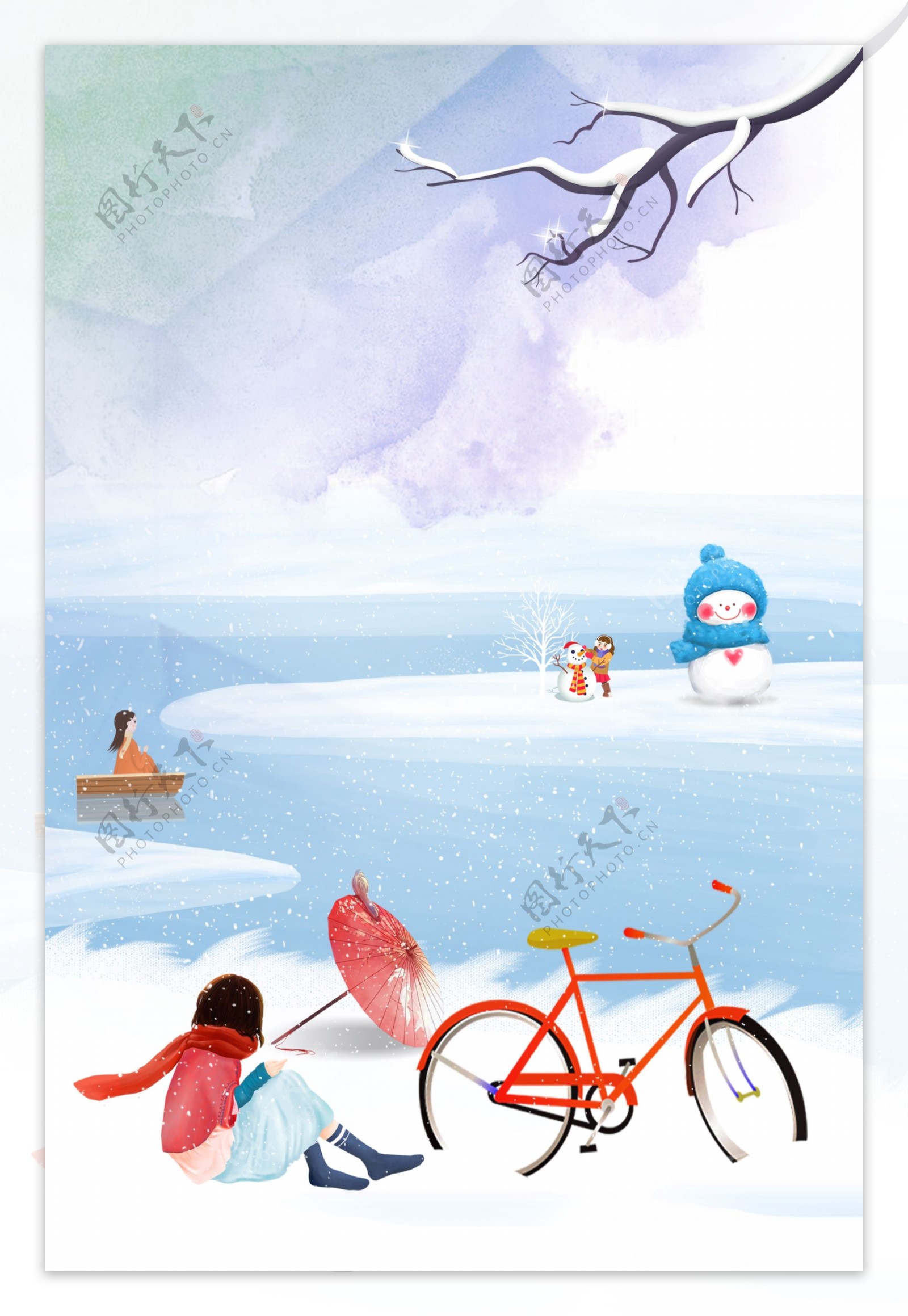 彩绘冬季大雪节气背景设计