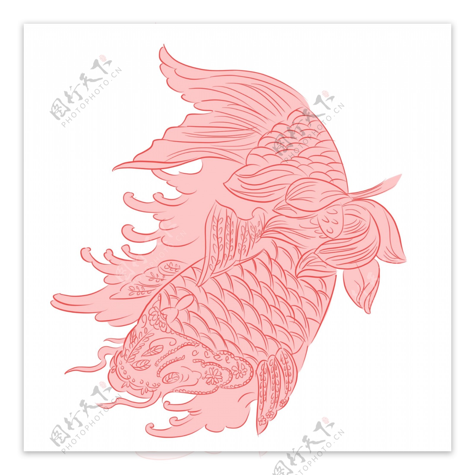 手绘动物红色创意中国风鲤鱼
