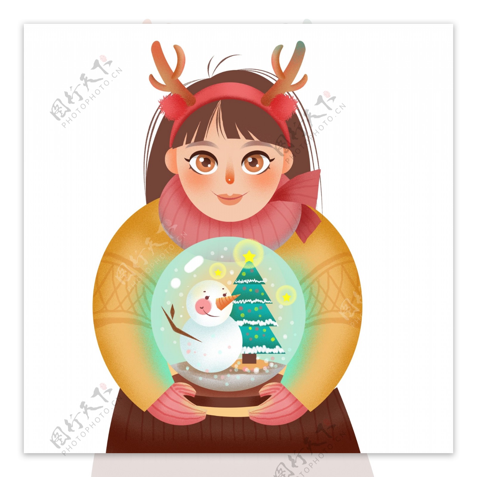 彩绘肌理写实抱着水晶球过圣诞节的女孩设计