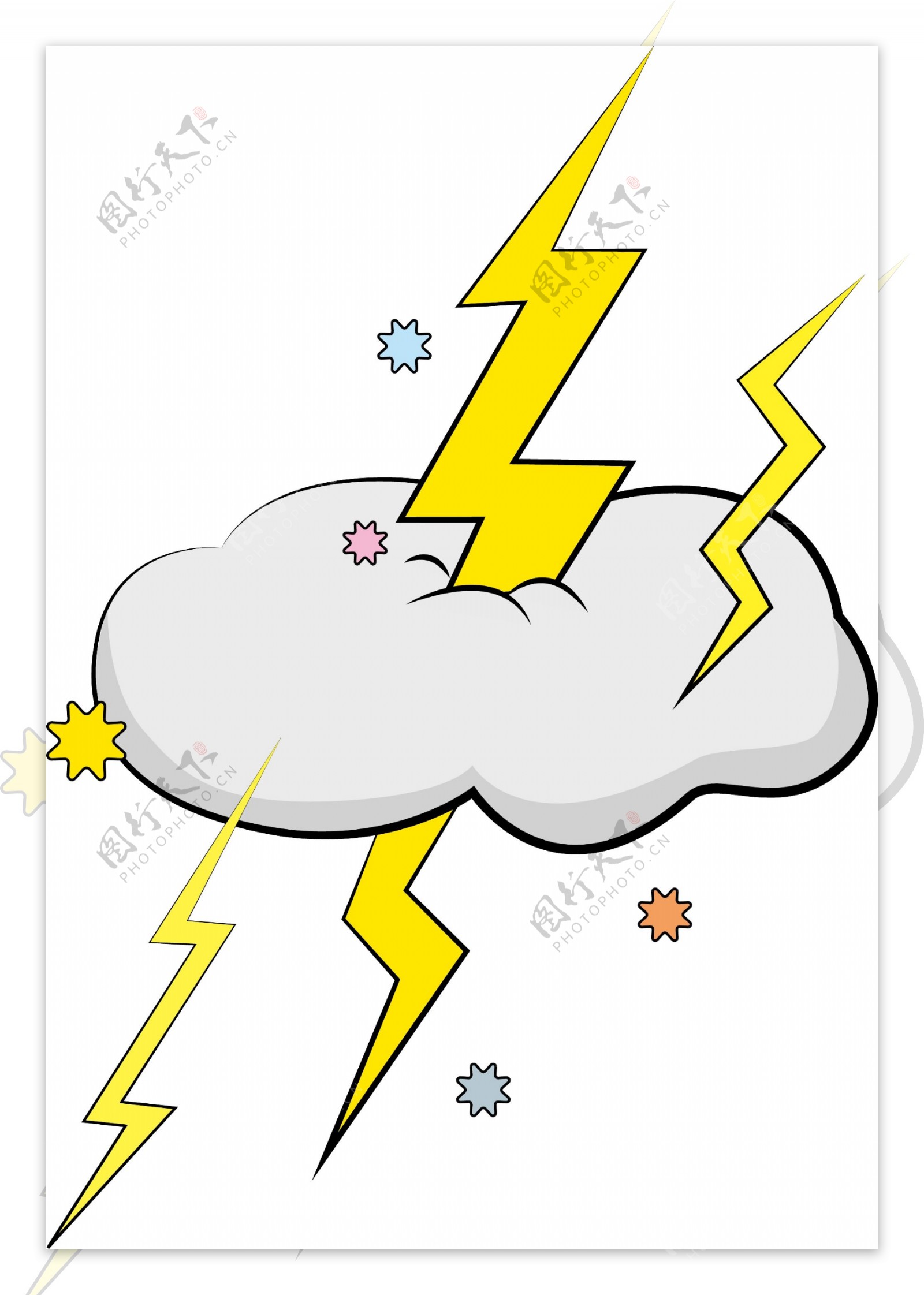 商用卡通可爱乌云闪电天气气象图形